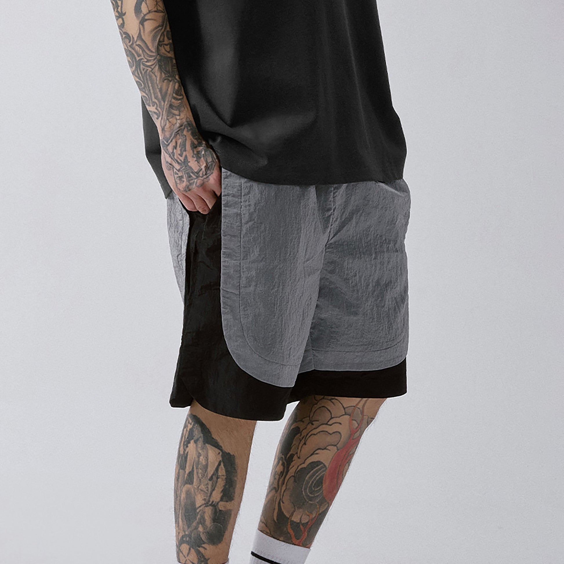 F2CE Metallic Nylon Panel Shorts-Shorts-S-Free Shipping Leatheretro