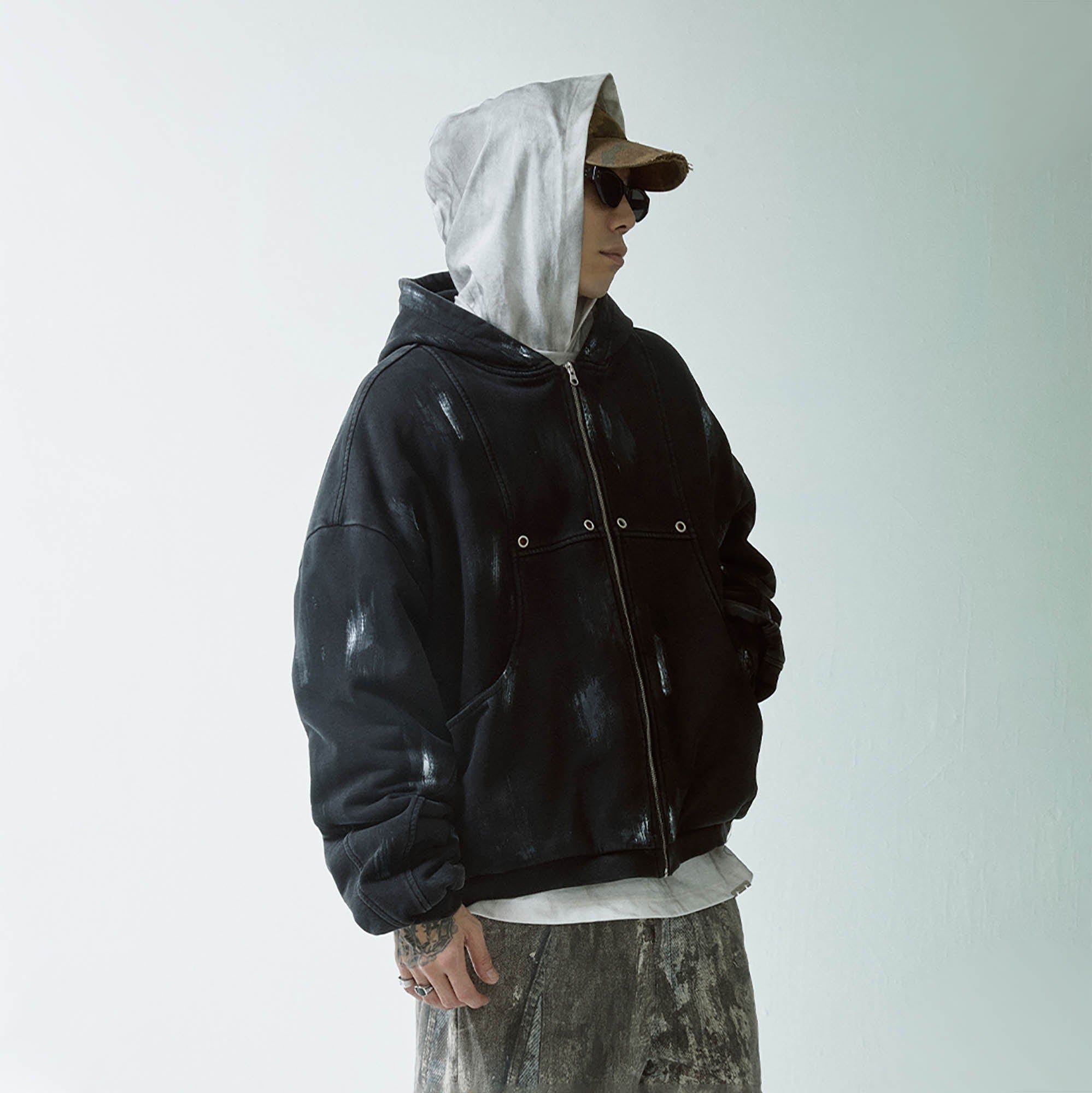 F2CE Brush-Paint Streak Hooded Jacket-Jacket-S-Free Shipping Leatheretro