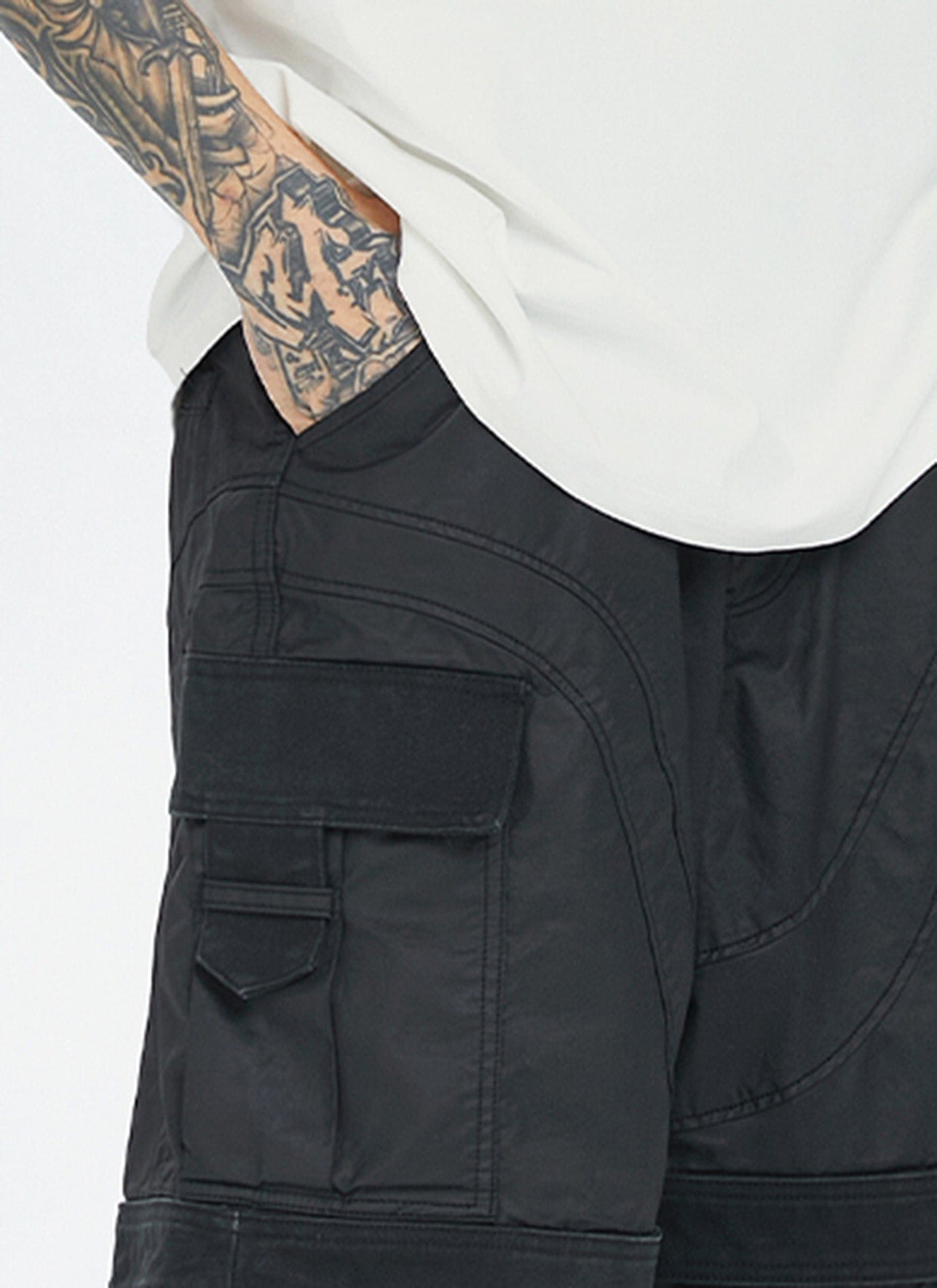 F2CE Spliced Big Pocket Waxed Shorts-Shorts-S-Free Shipping Leatheretro