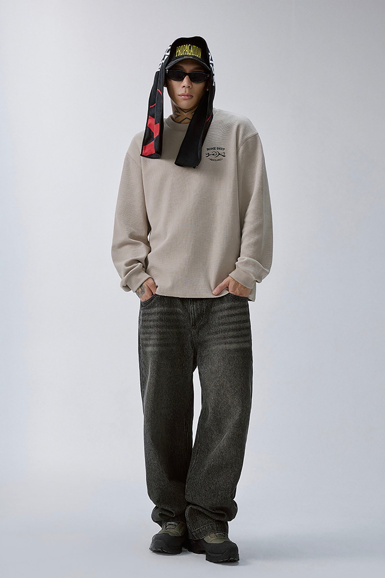 F2CE Skeleton Graphic Waffle Sweatshirt-Sweatshirt-S-Free Shipping Leatheretro