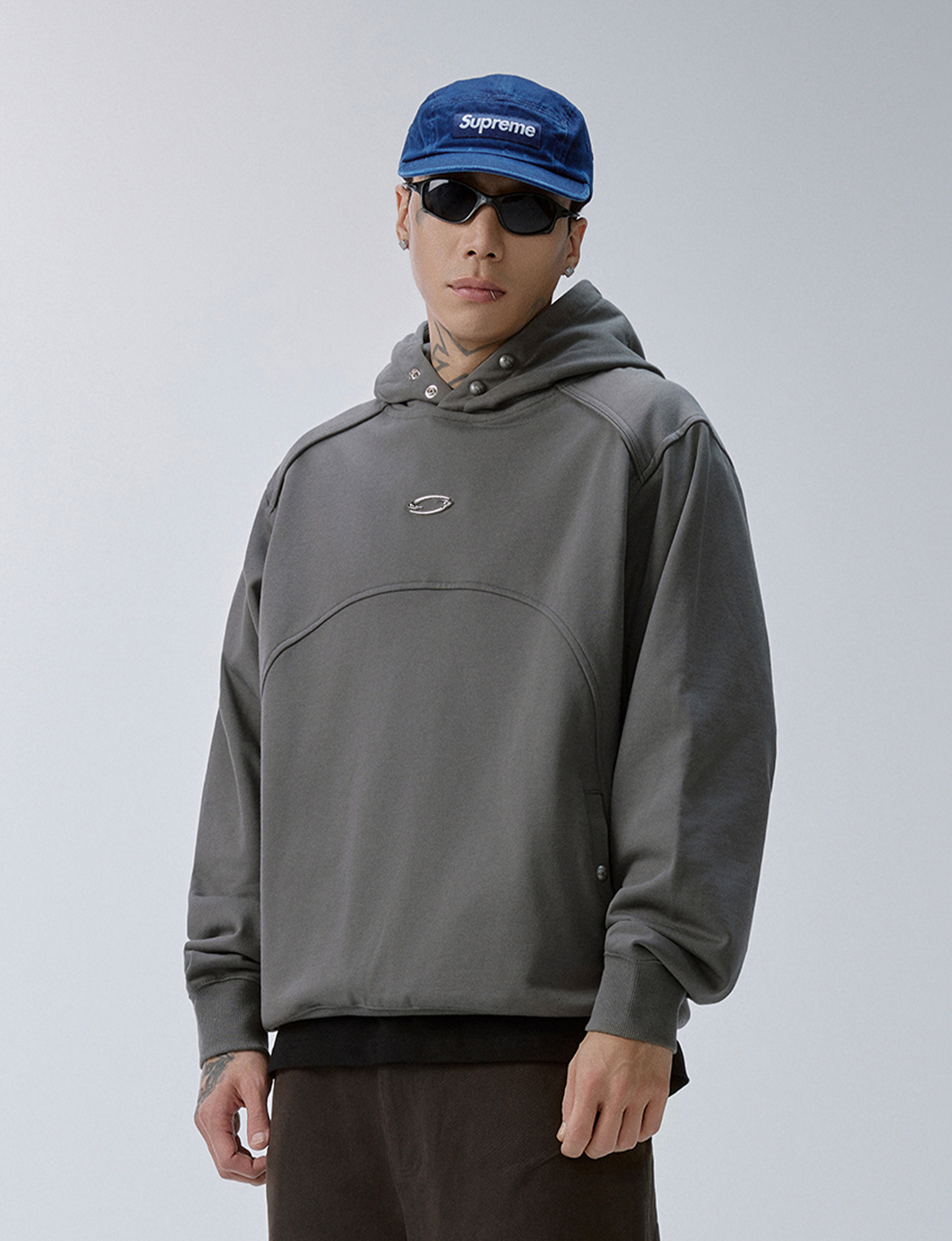 F2CE Essential Metal Badge Snap Hoodie-Hoodie-S-Black-Free Shipping Leatheretro