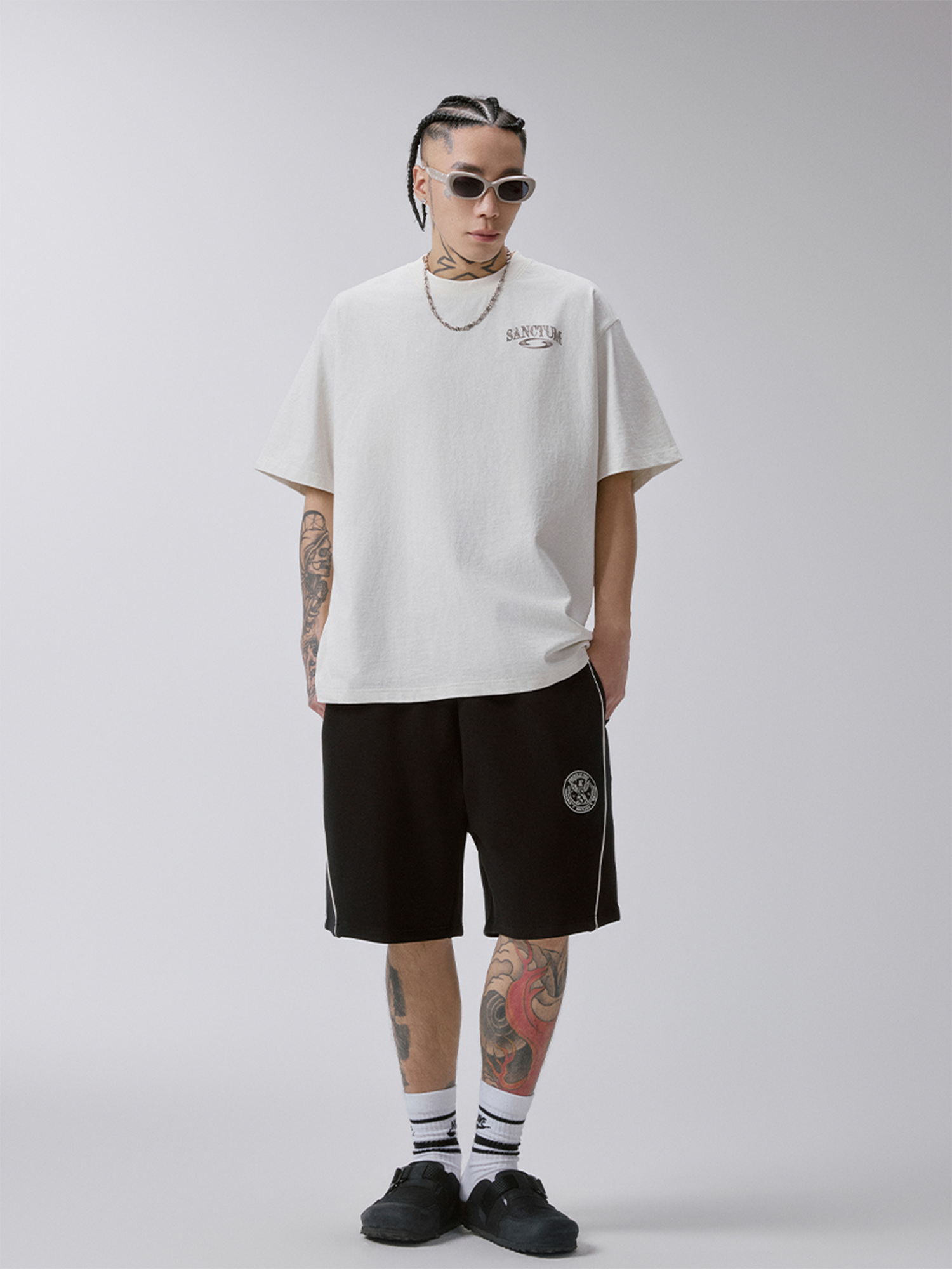 F2CE Cotton Side-Stripe Badge Sport Shorts-Shorts-S / 27-31"-Free Shipping Leatheretro