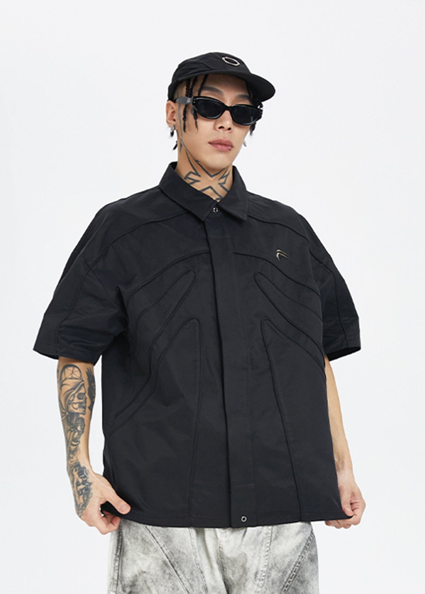 F2CE Spliced Metal Logo Half Shirt-Half shirt-S-Free Shipping Leatheretro