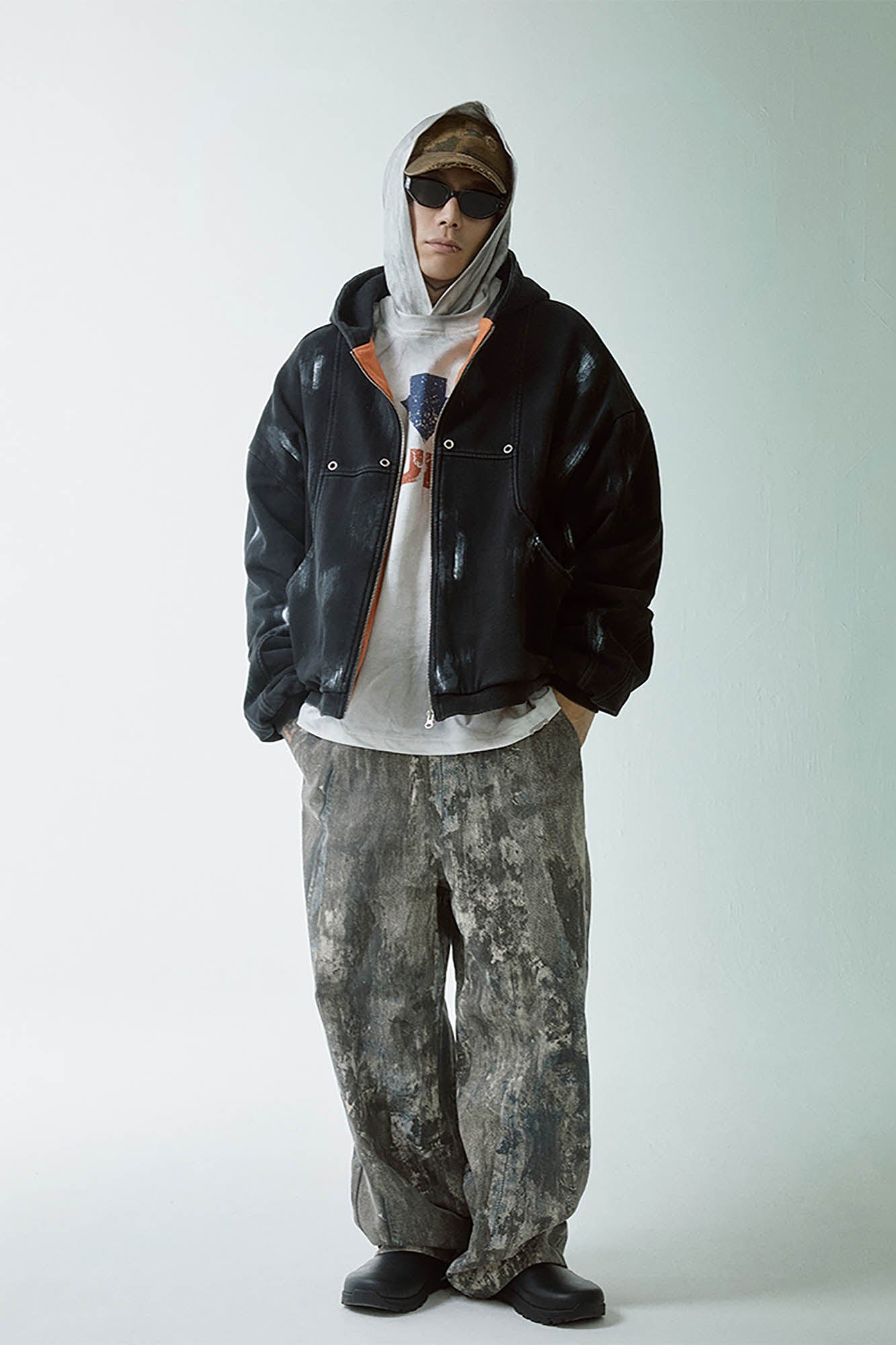 F2CE Brush-Paint Streak Hooded Jacket-Jacket-S-Free Shipping Leatheretro