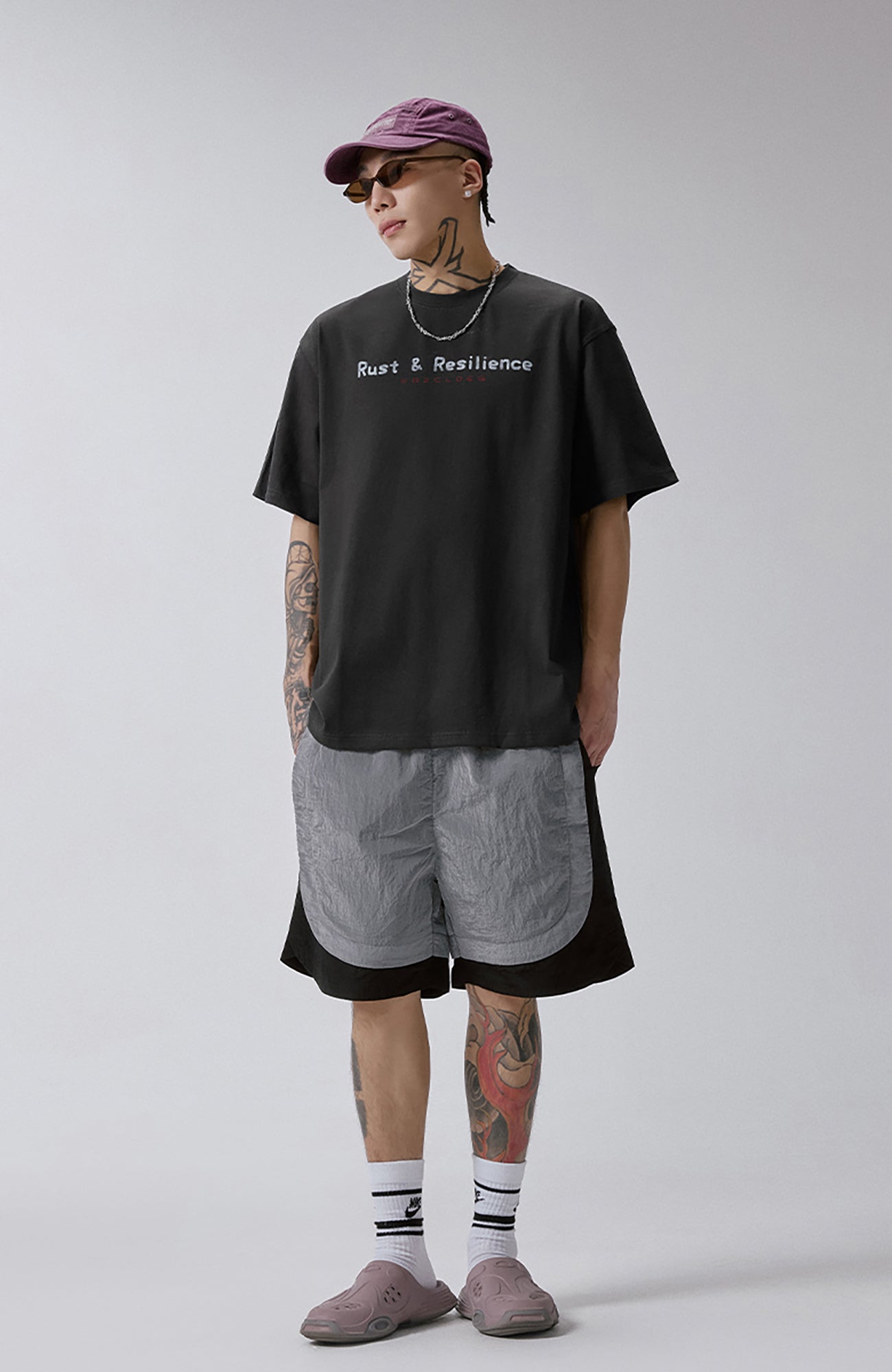 F2CE Metallic Nylon Panel Shorts-Shorts-S-Free Shipping Leatheretro
