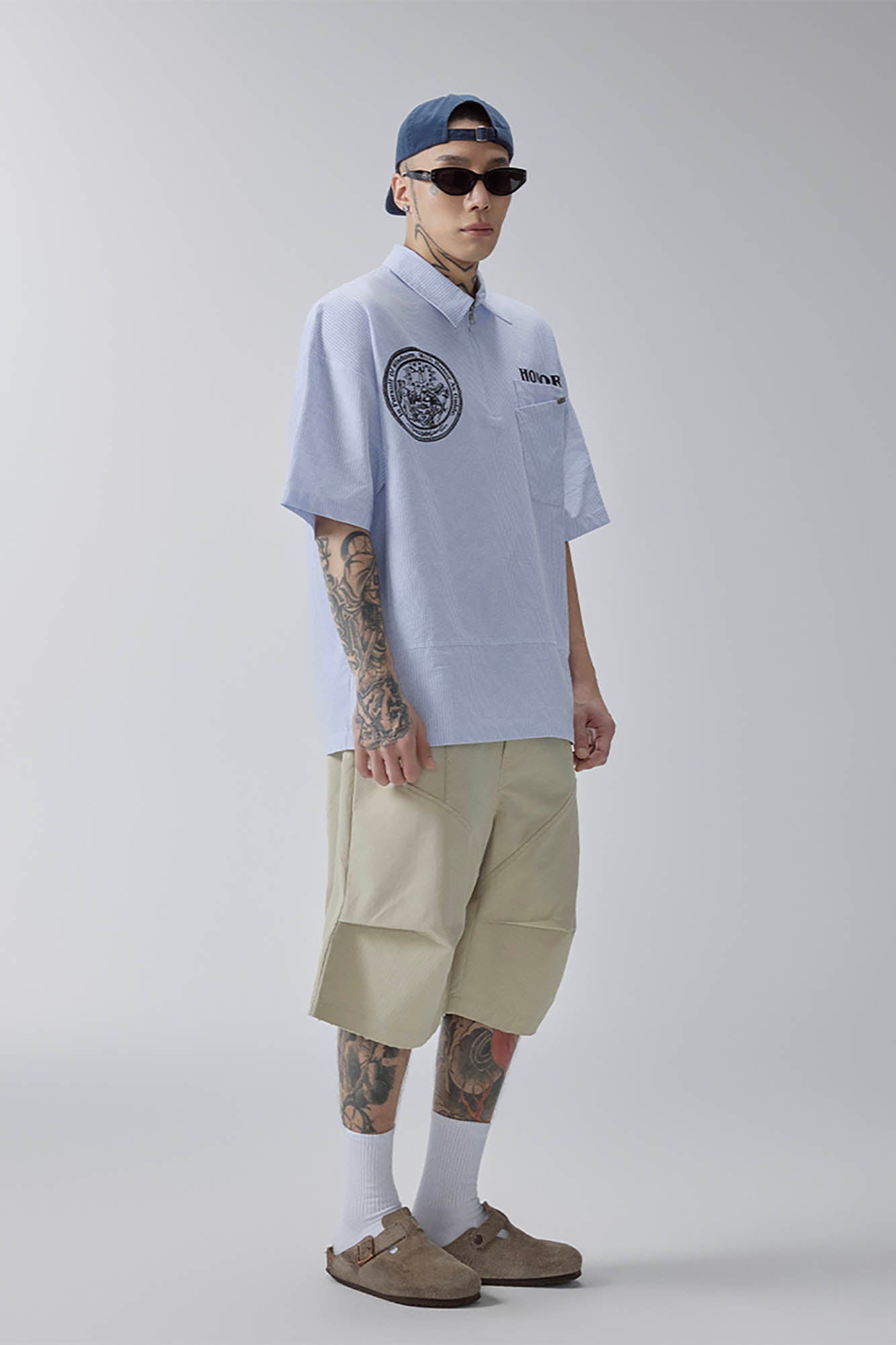 F2CE Pinstriped Half-Zip Polo Pocket T-Shirt-T Shirt-S-Free Shipping Leatheretro