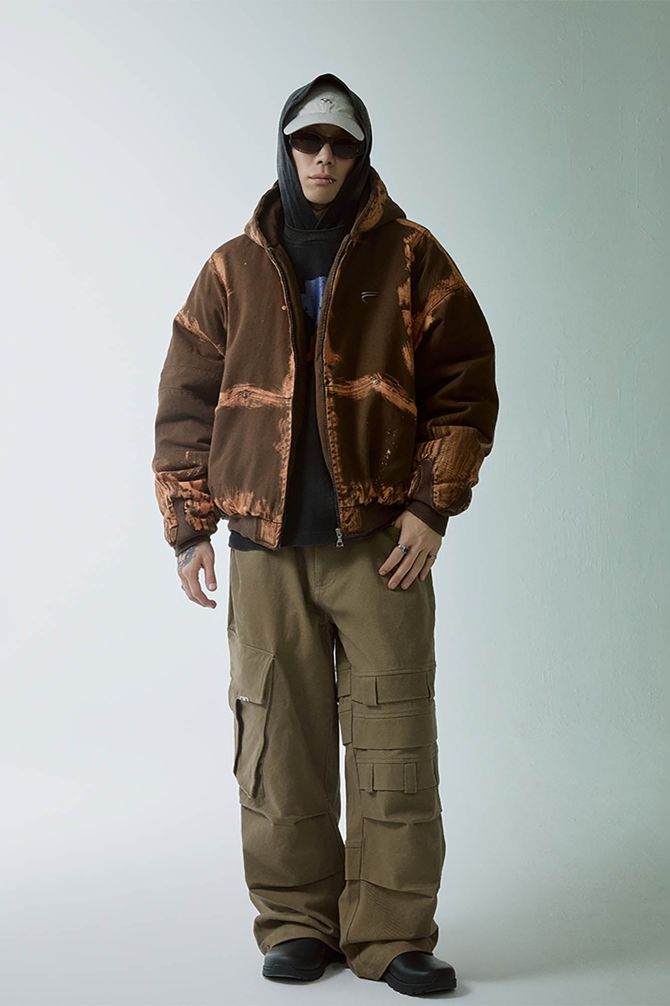 F2CE Brushed Stitch Distressed Hooded Cotton-Padded Jacket-Jacket-S-Free Shipping Leatheretro