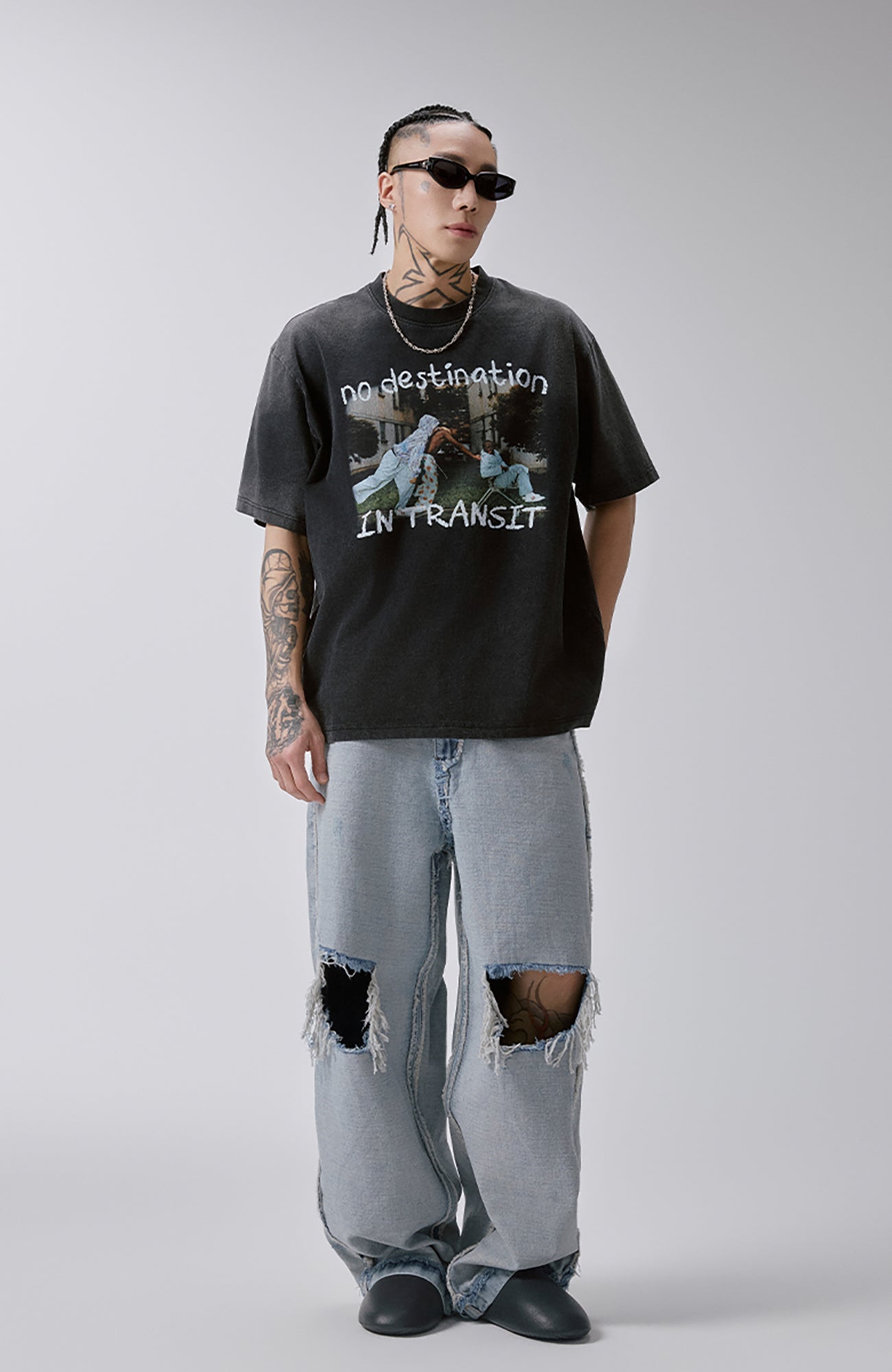 F2CE Washed Transit Graphic Tee-T Shirt-S-Free Shipping Leatheretro