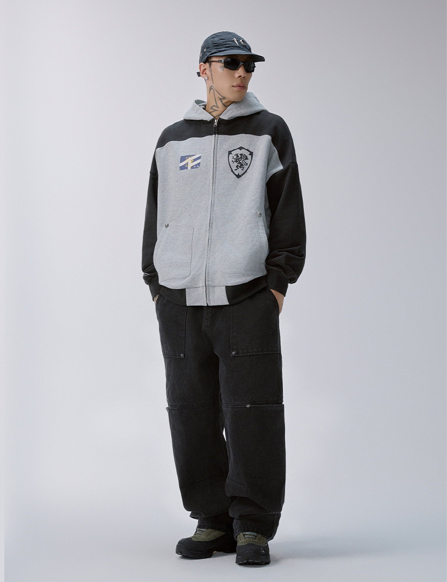 F2CE Contrast Panel Badge Graphic Hooded Jacket-Jacket-S-Free Shipping Leatheretro