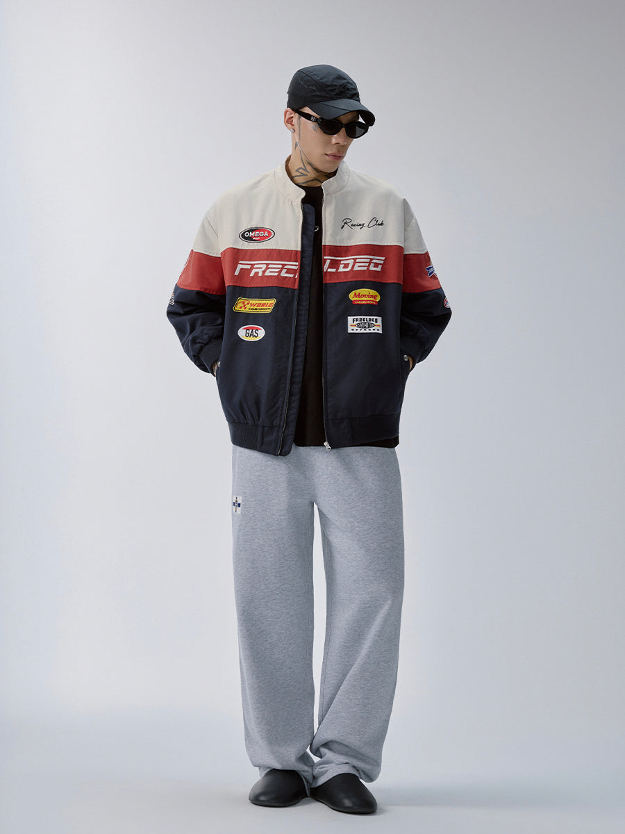 F2CE Retro Contrast Racing Patch Jacket-Jacket-S-Padded-Free Shipping Leatheretro