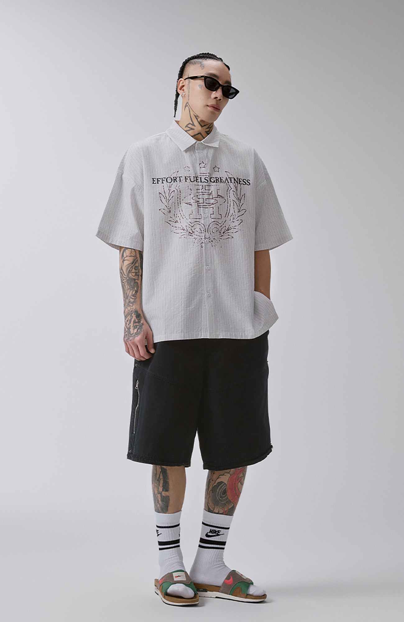 F2CE Stripe Graphic Short Sleeve Shirt-Shirt-S-Free Shipping Leatheretro