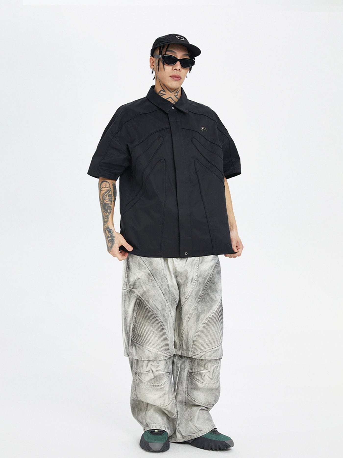 F2CE Spliced Metal Logo Half Shirt-Half shirt-S-Free Shipping Leatheretro