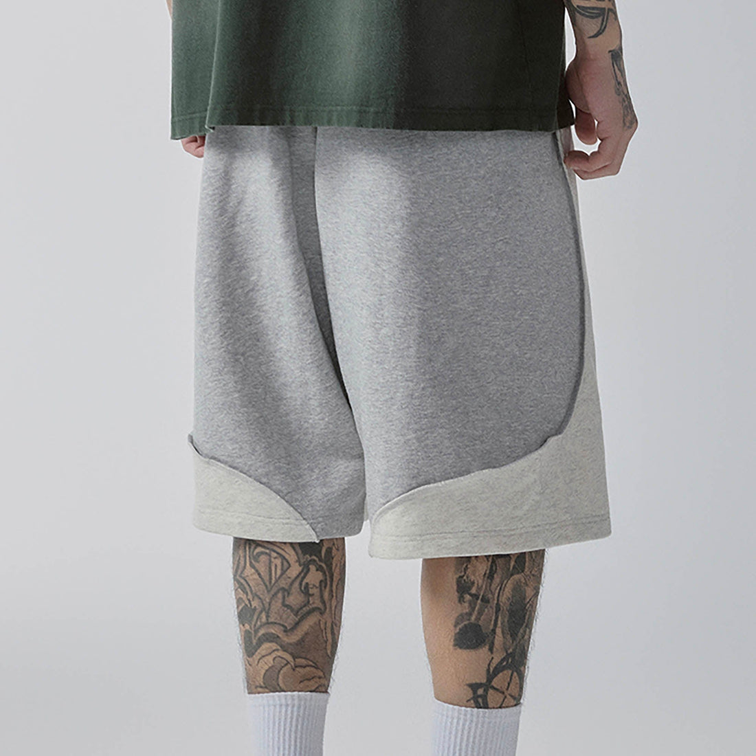 F2CE Curved Spliced Contrast Shorts-Shorts-S-Free Shipping Leatheretro