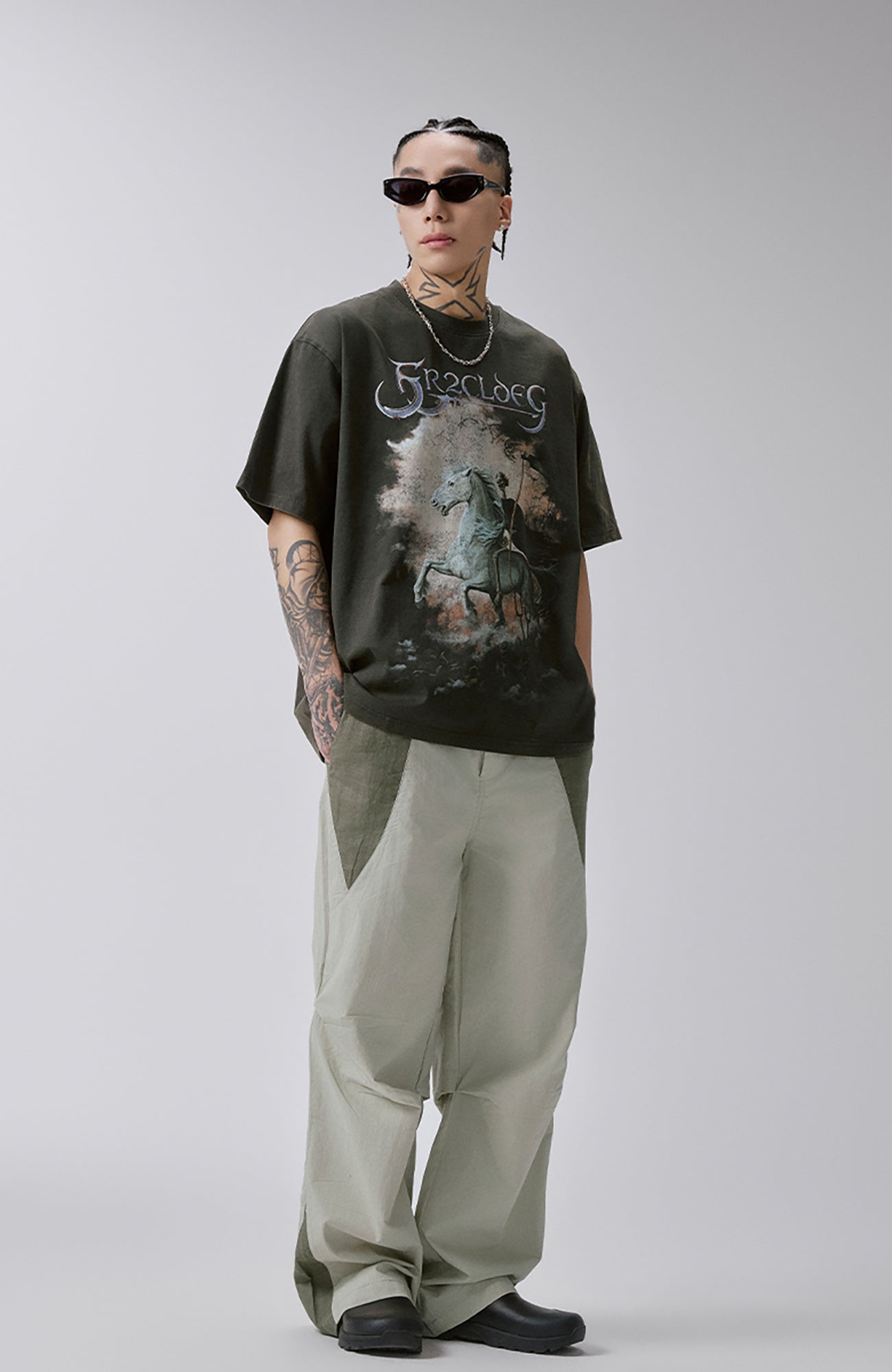 F2CE Colorblock Pleated Straight-Leg Pants-Pants-S (Preorder)-Free Shipping Leatheretro