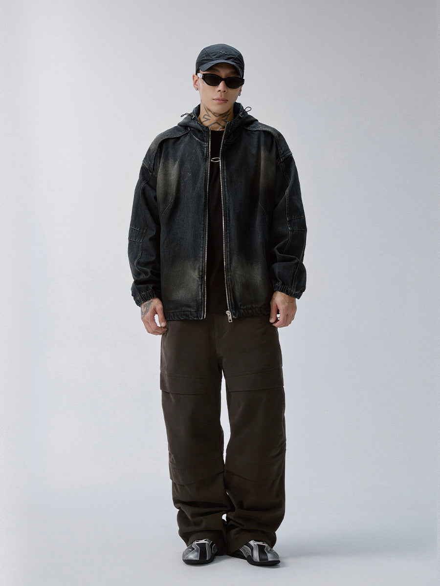 F2CE Washed Paneled Denim Hooded Jacket-Jacket-S-Free Shipping Leatheretro