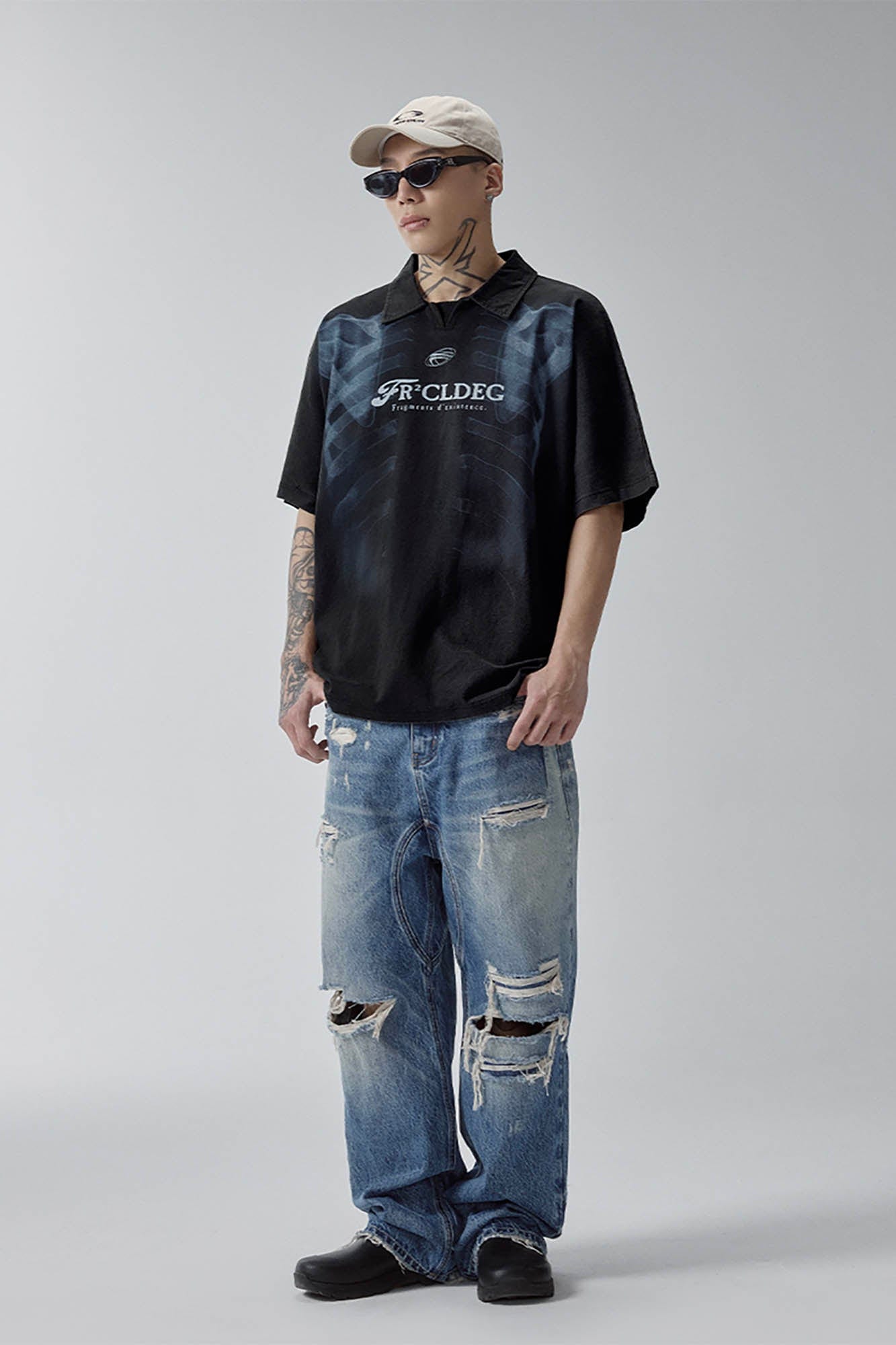 F2CE Distressed X-Ray Polo T-Shirt-T Shirt-S-Free Shipping Leatheretro