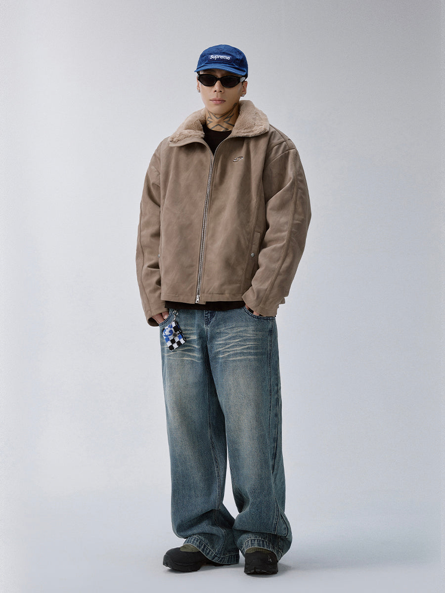 F2CE Aged Suede Faux Fur High-Collar Jacket-Jacket-S-Free Shipping Leatheretro