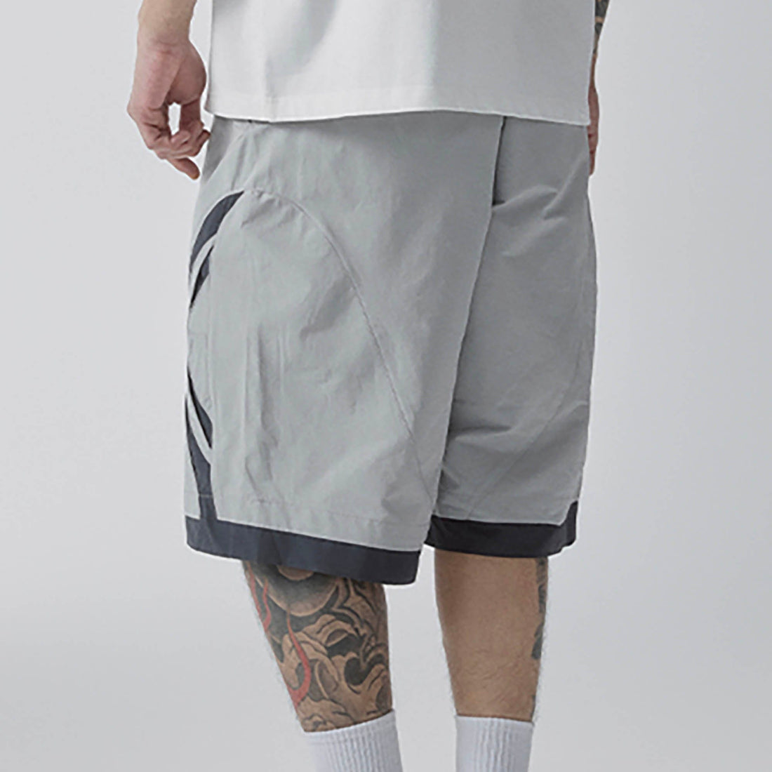 F2CE Contrast Panel Cut-Out Knee Shorts-Shorts-S-Free Shipping Leatheretro