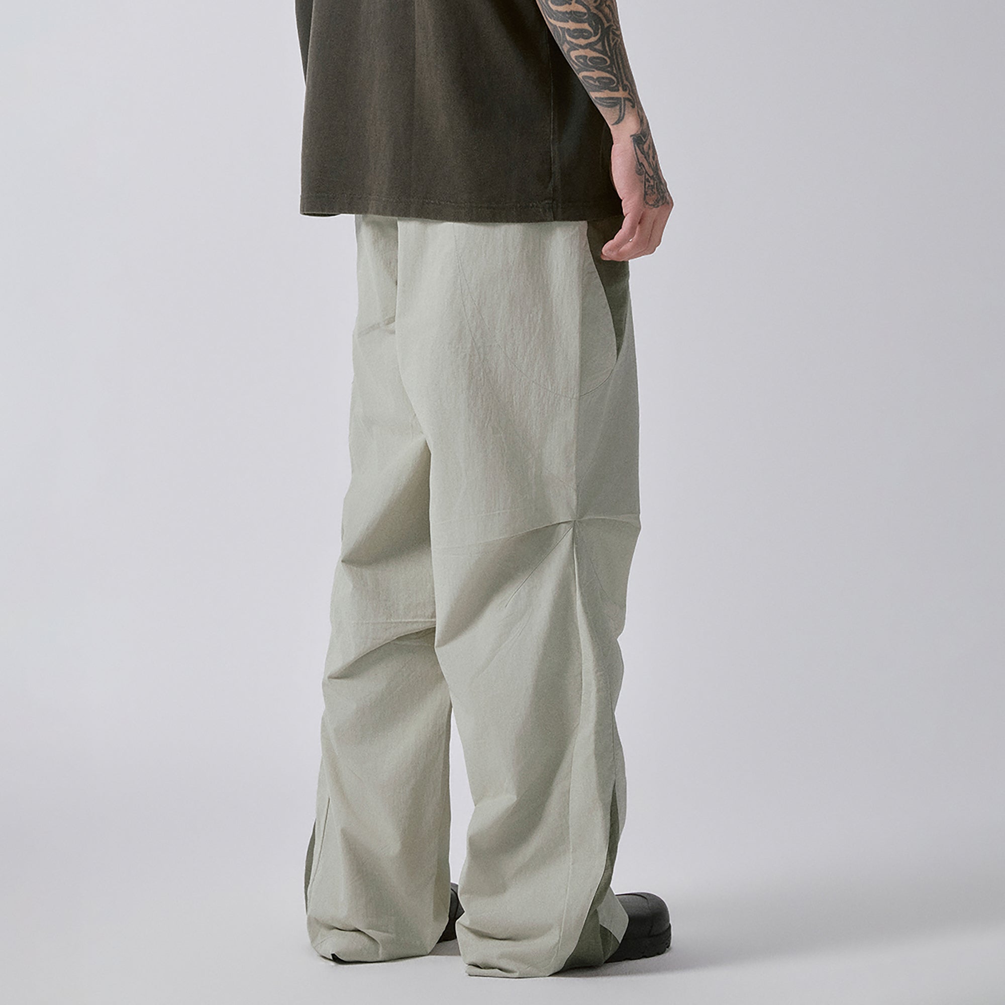 F2CE Colorblock Pleated Straight-Leg Pants-Pants-S (Preorder)-Free Shipping Leatheretro