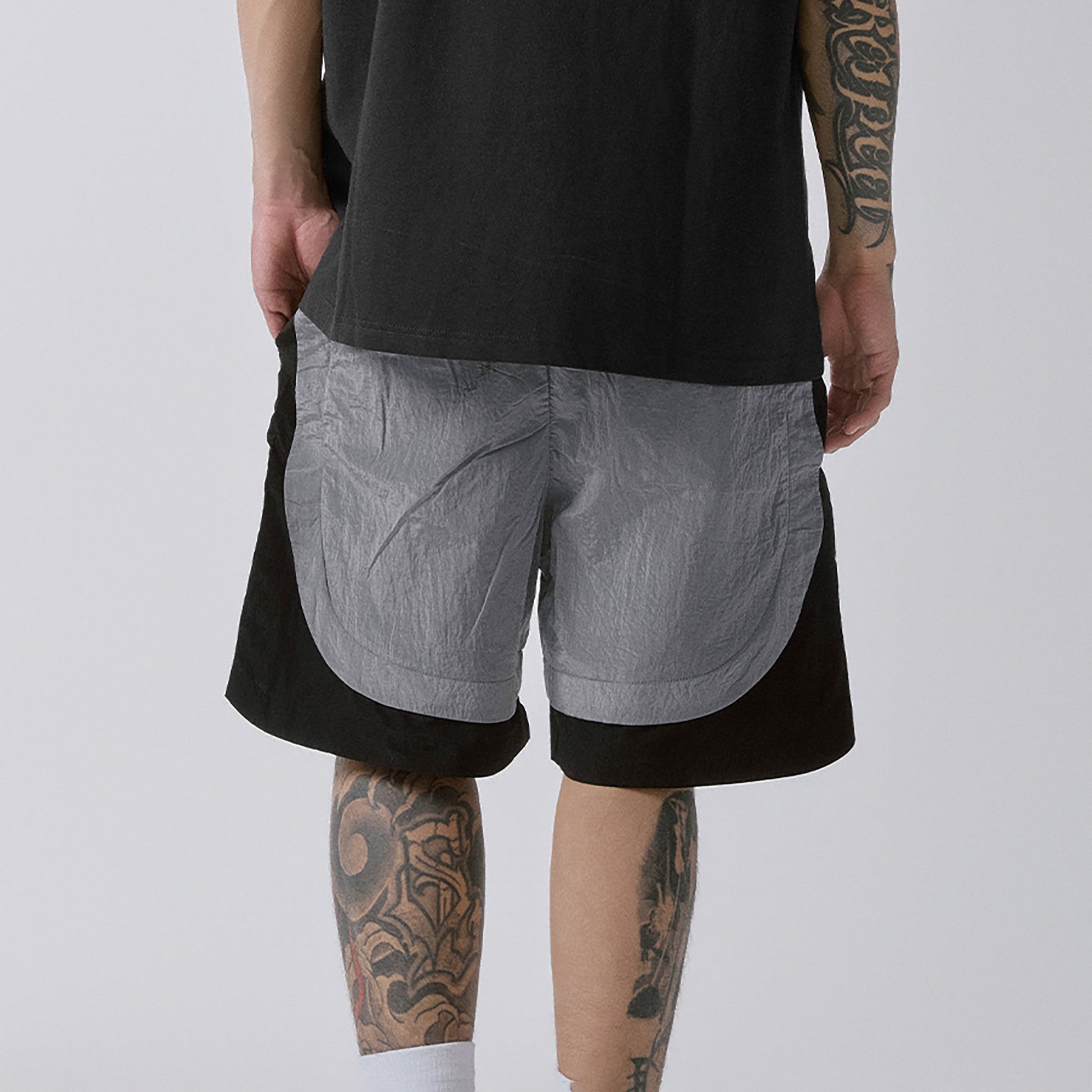 F2CE Metallic Nylon Panel Shorts-Shorts-S-Free Shipping Leatheretro