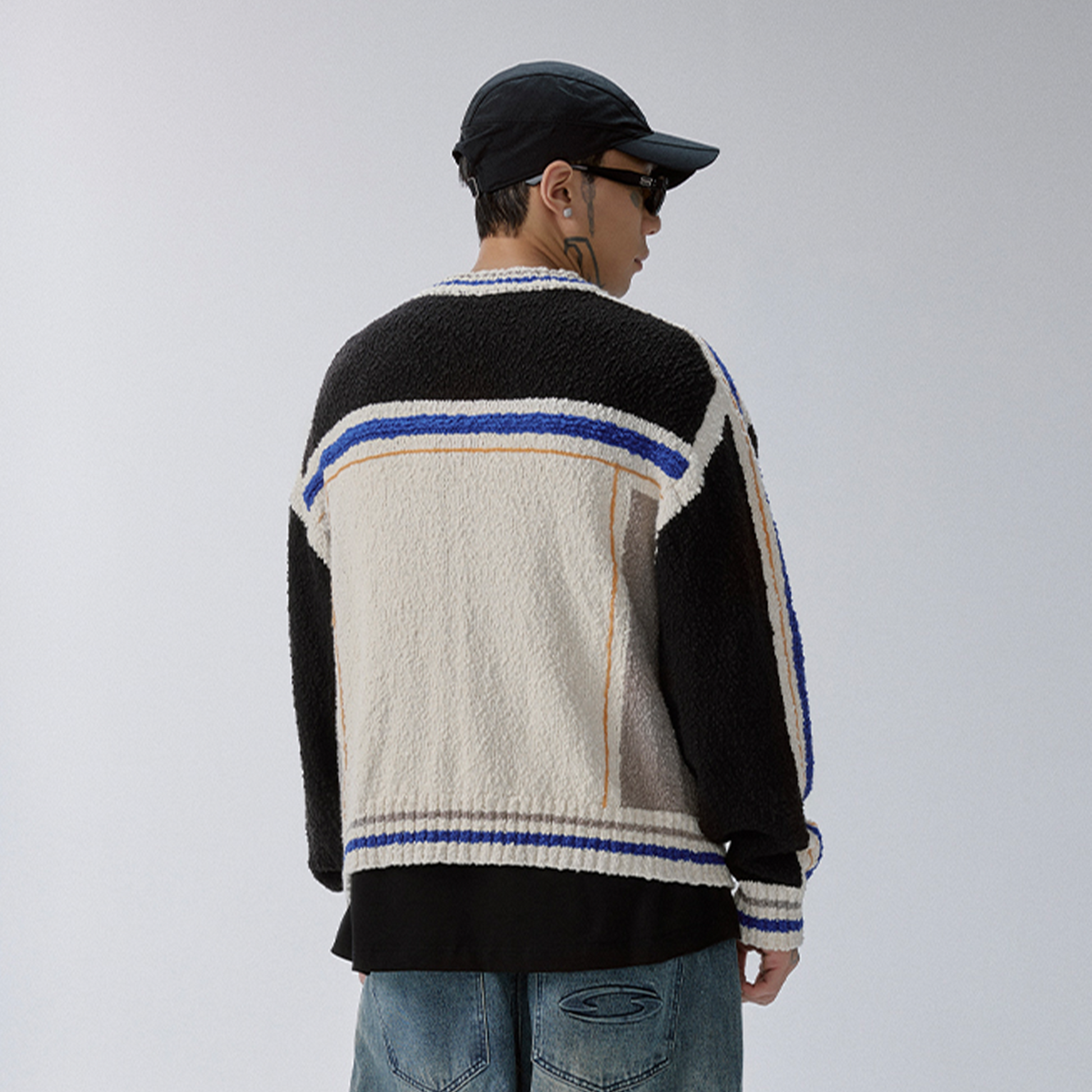 F2CE Contrast Panel Boxy Cardigan-Sweater-S-Free Shipping Leatheretro