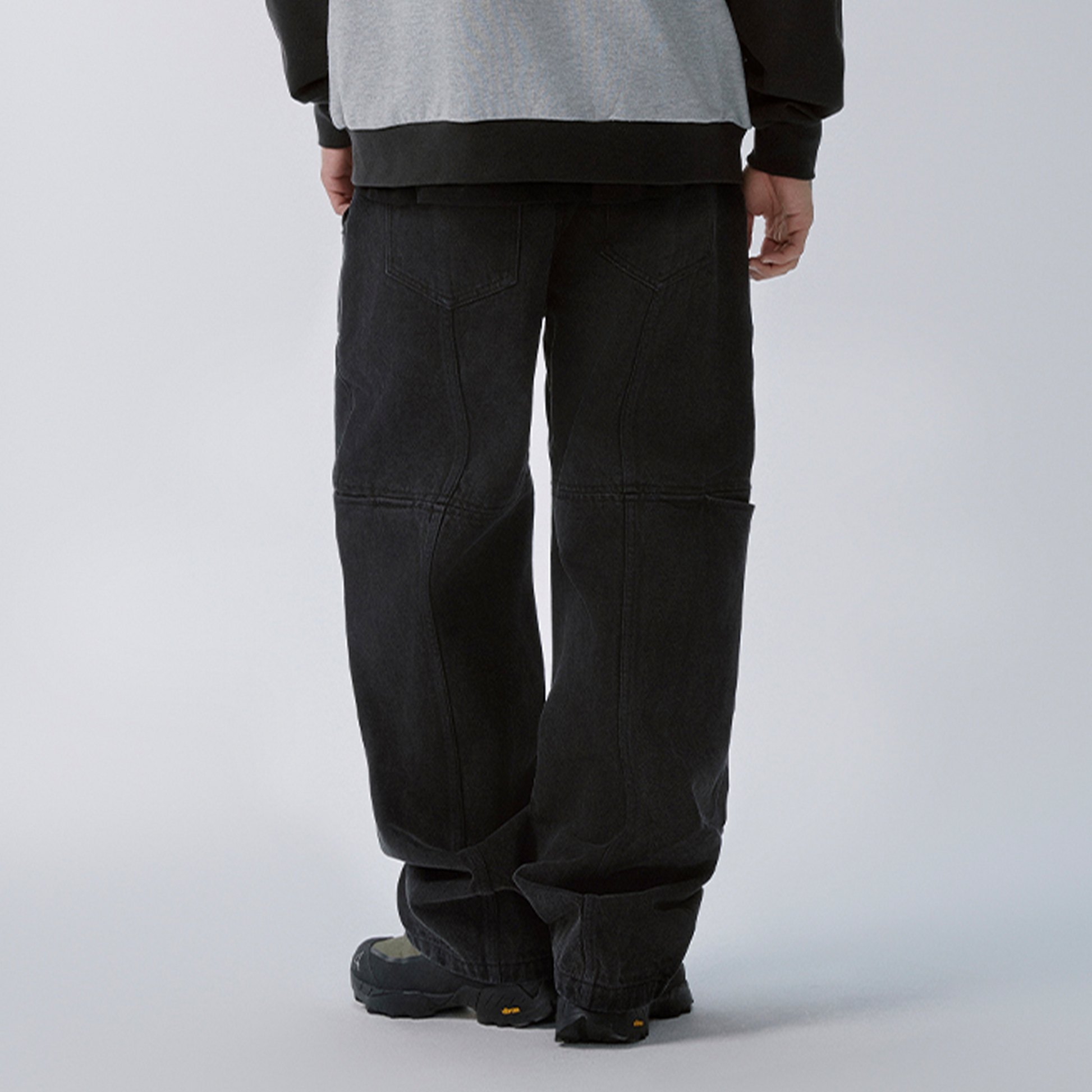 F2CE Washed Panel Multi-Pocket Straight-Leg Jeans-Jeans-S-Free Shipping Leatheretro