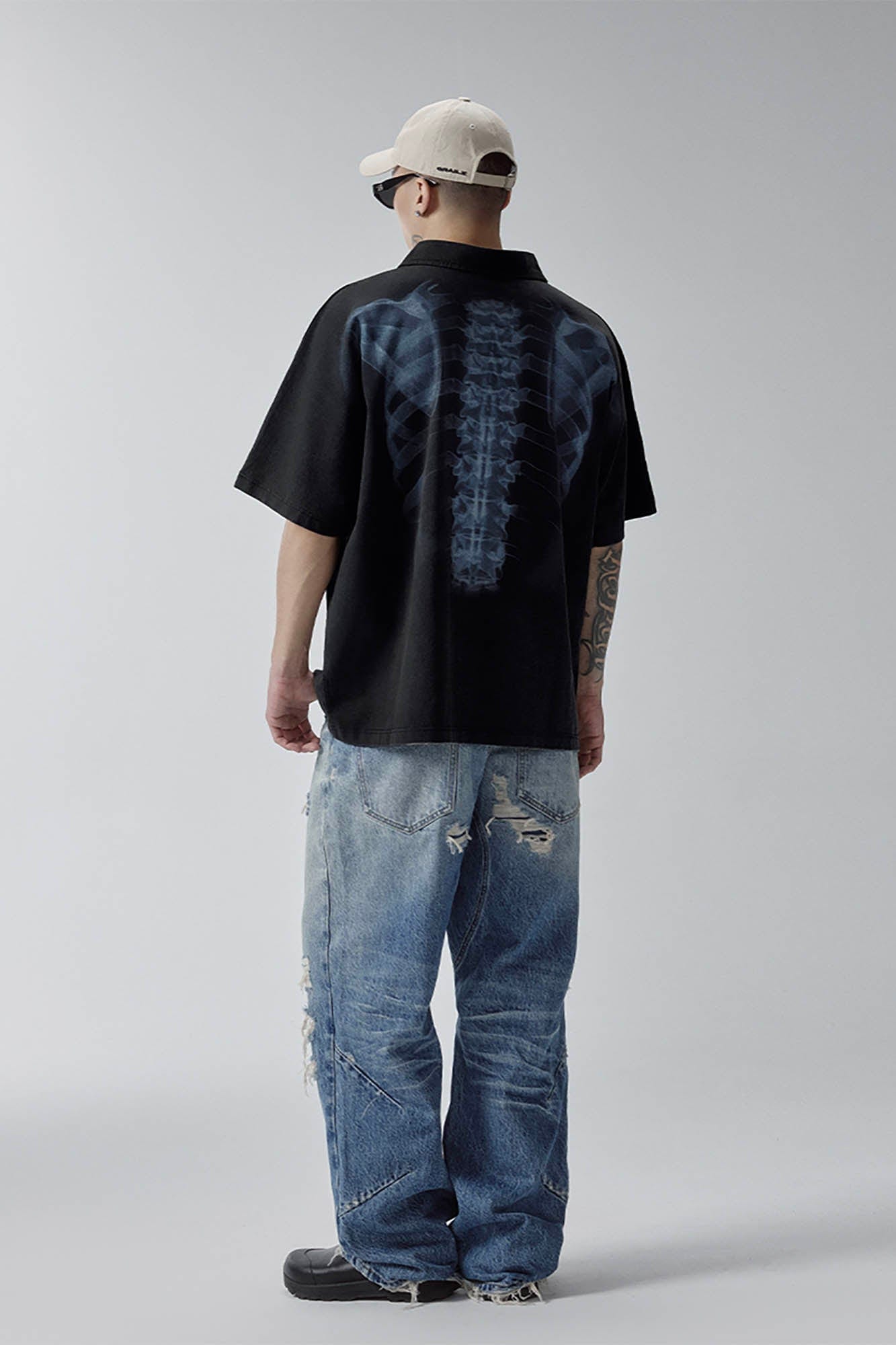 F2CE Distressed X-Ray Polo T-Shirt-T Shirt-S-Free Shipping Leatheretro