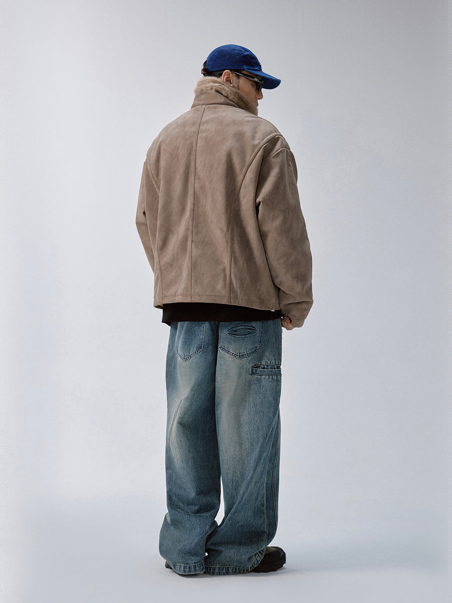 F2CE Aged Suede Faux Fur High-Collar Jacket-Jacket-S-Free Shipping Leatheretro