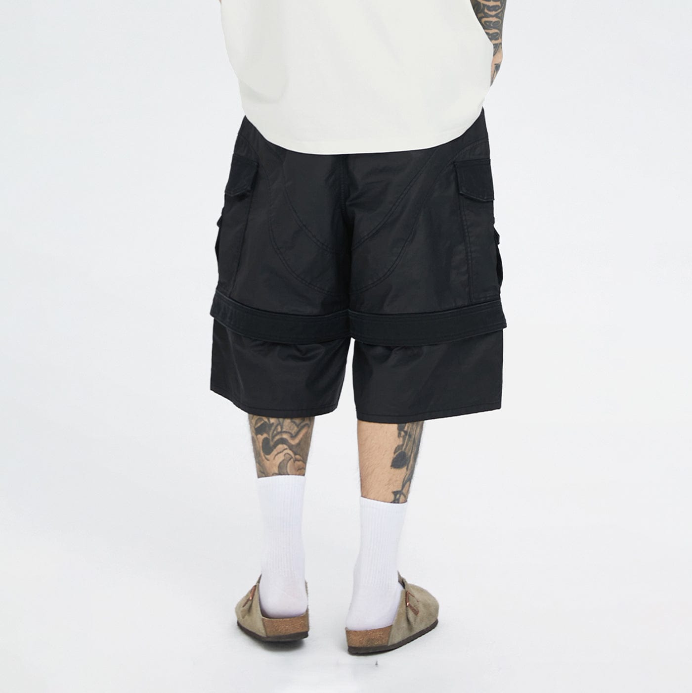 F2CE Spliced Big Pocket Waxed Shorts-Shorts-S-Free Shipping Leatheretro