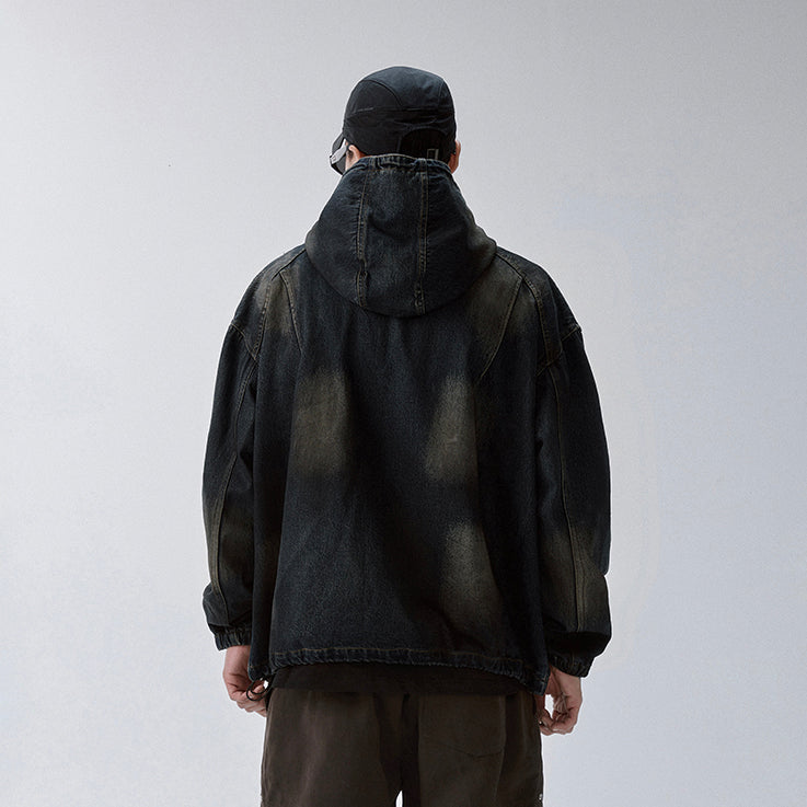 F2CE Washed Paneled Denim Hooded Jacket-Jacket-S-Free Shipping Leatheretro
