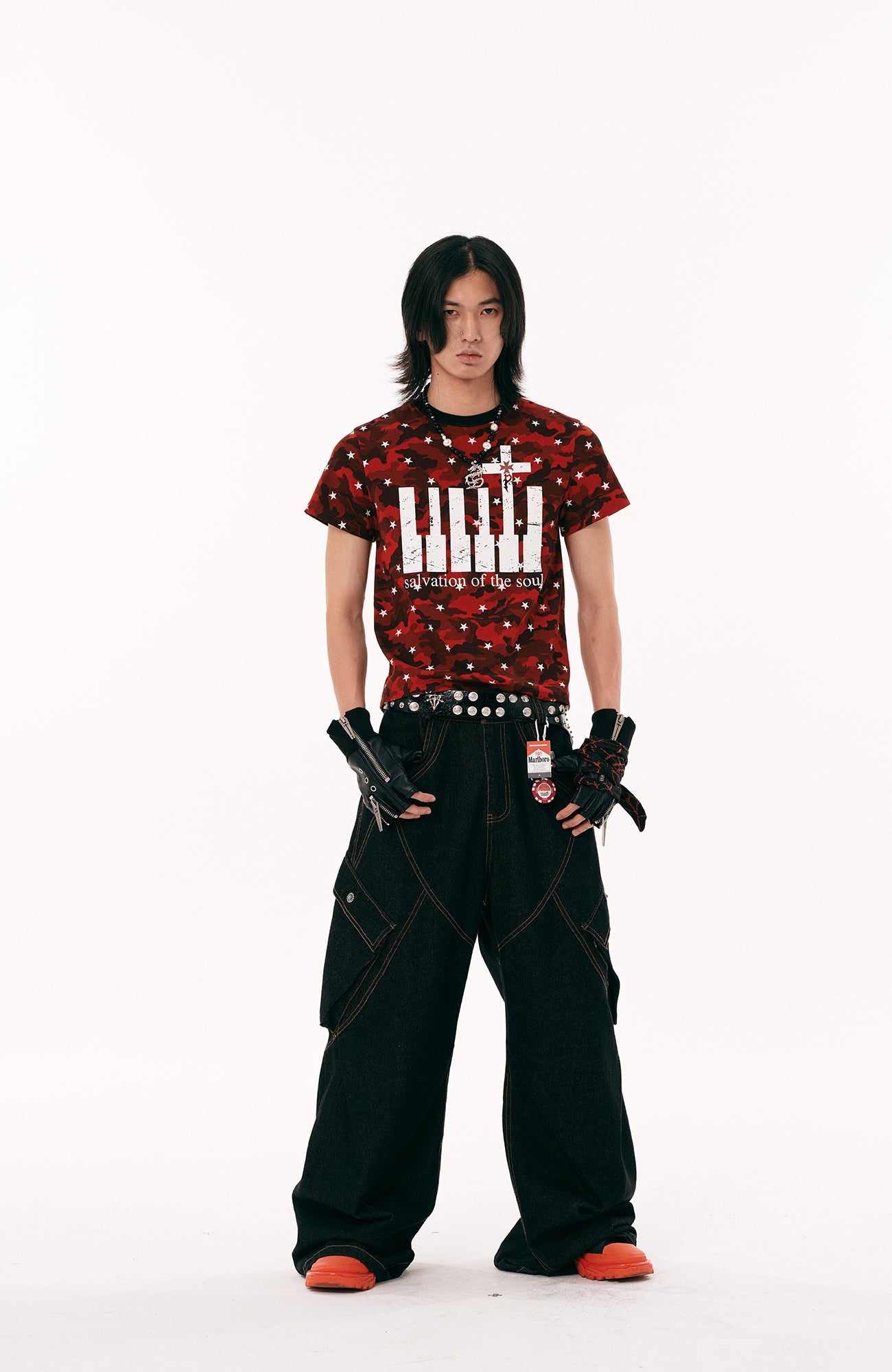 PASET Star Camo Cross Graphic Tee-T Shirt-S-Red-Free Shipping Leatheretro