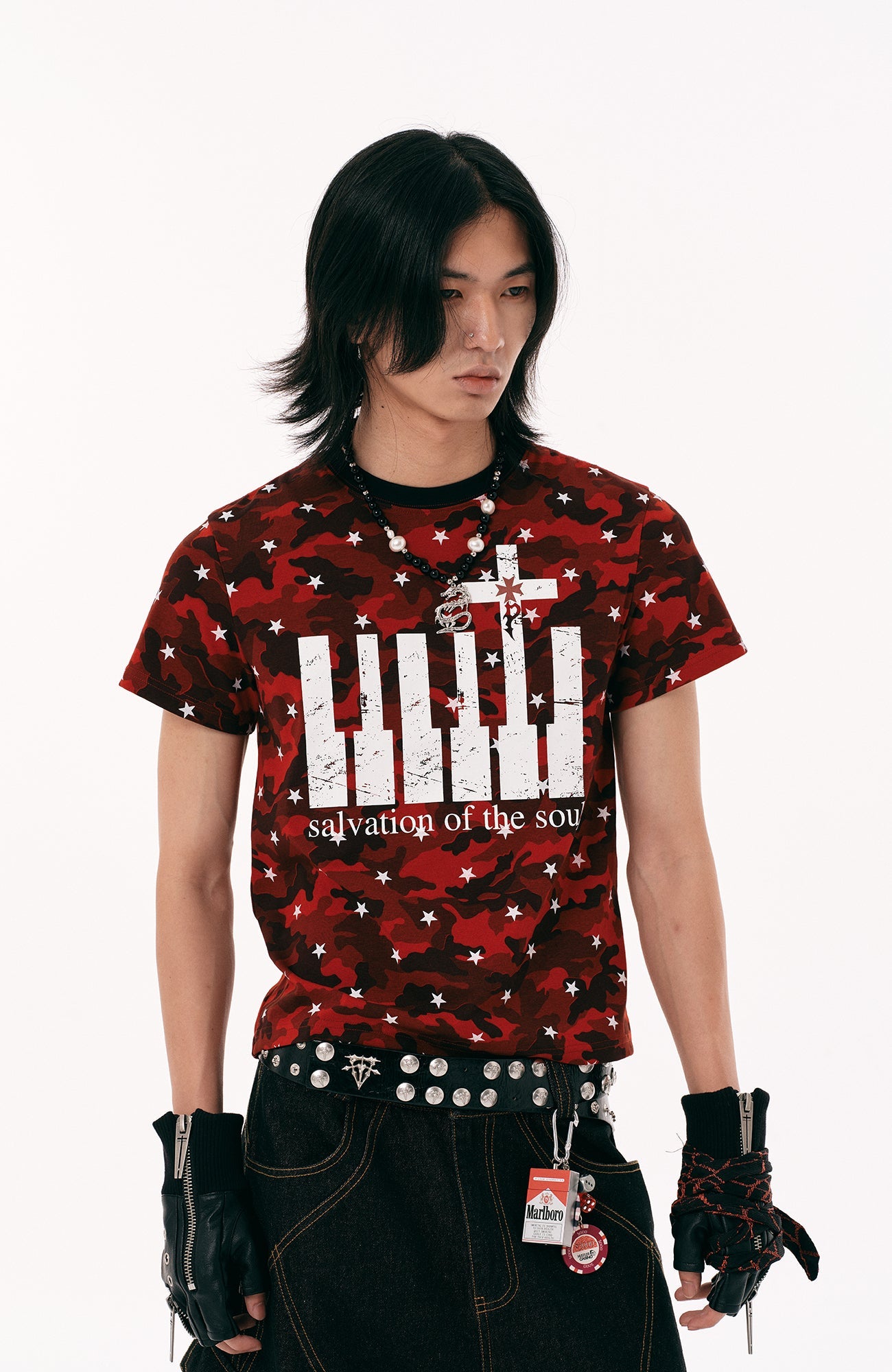 PASET Star Camo Cross Graphic Tee-T Shirt-S-Red-Free Shipping Leatheretro