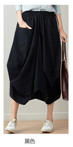 Causal Elastic Waist Linen Plus Sizes Skirts-Skirts-Black-One Size-Free Shipping Leatheretro