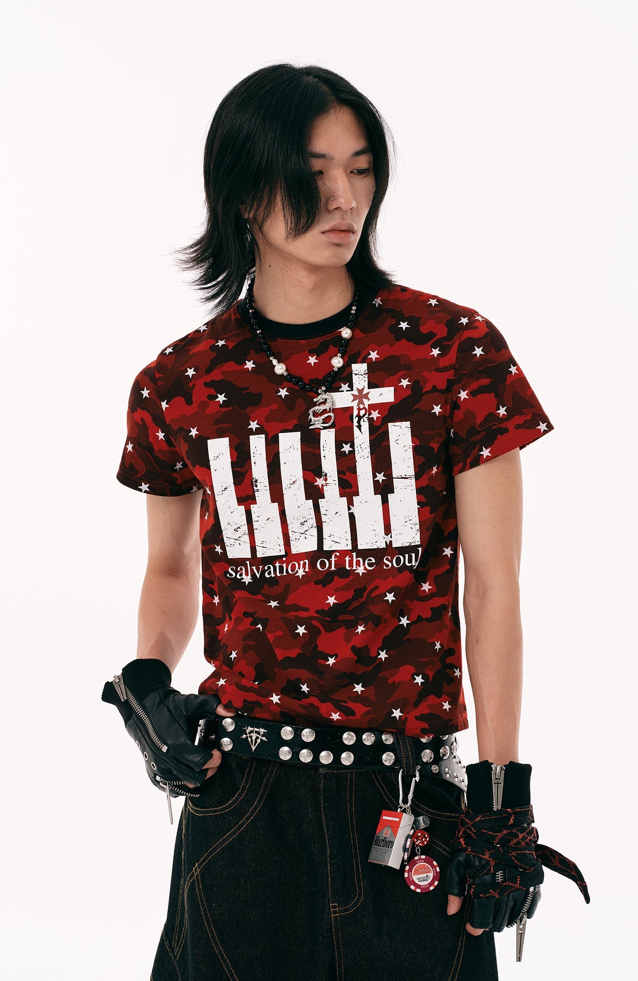 PASET Star Camo Cross Graphic Tee-T Shirt-S-Red-Free Shipping Leatheretro