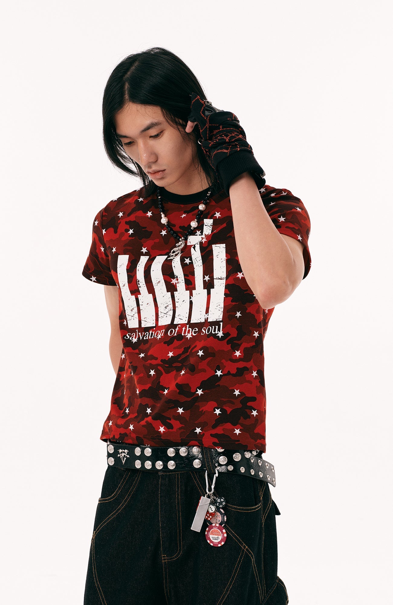 PASET Star Camo Cross Graphic Tee-T Shirt-S-Red-Free Shipping Leatheretro