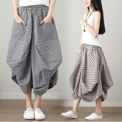 Causal Elastic Waist Linen Plus Sizes Skirts-Skirts-Black-One Size-Free Shipping Leatheretro