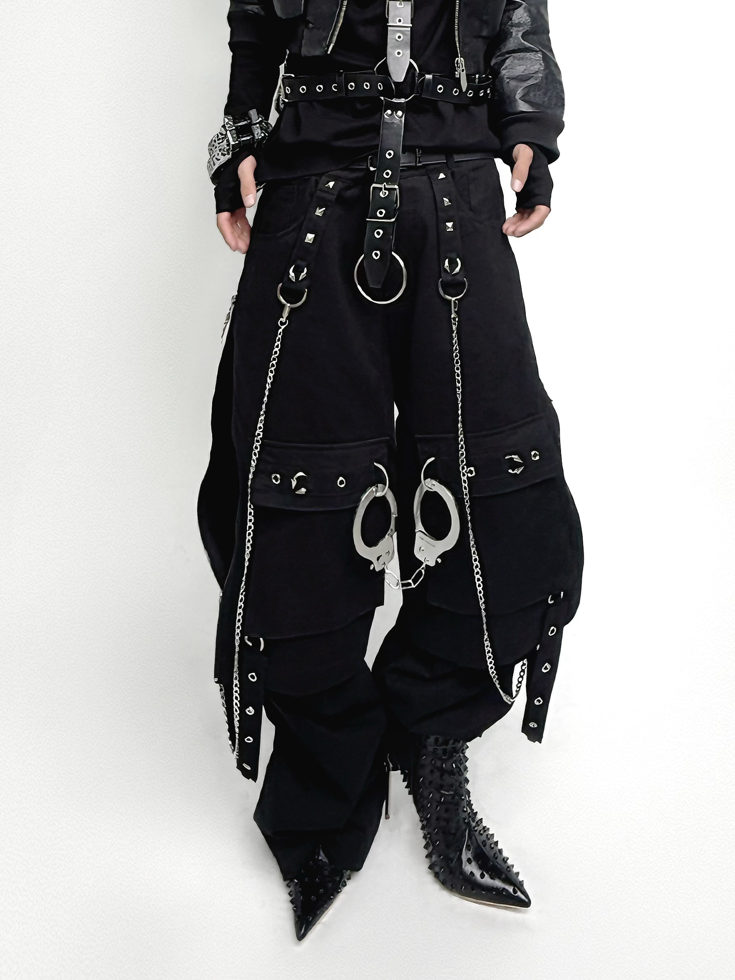 TH4SWE Punk Chain-Strap Cargo Pants-Pants-XS-Free Shipping Leatheretro
