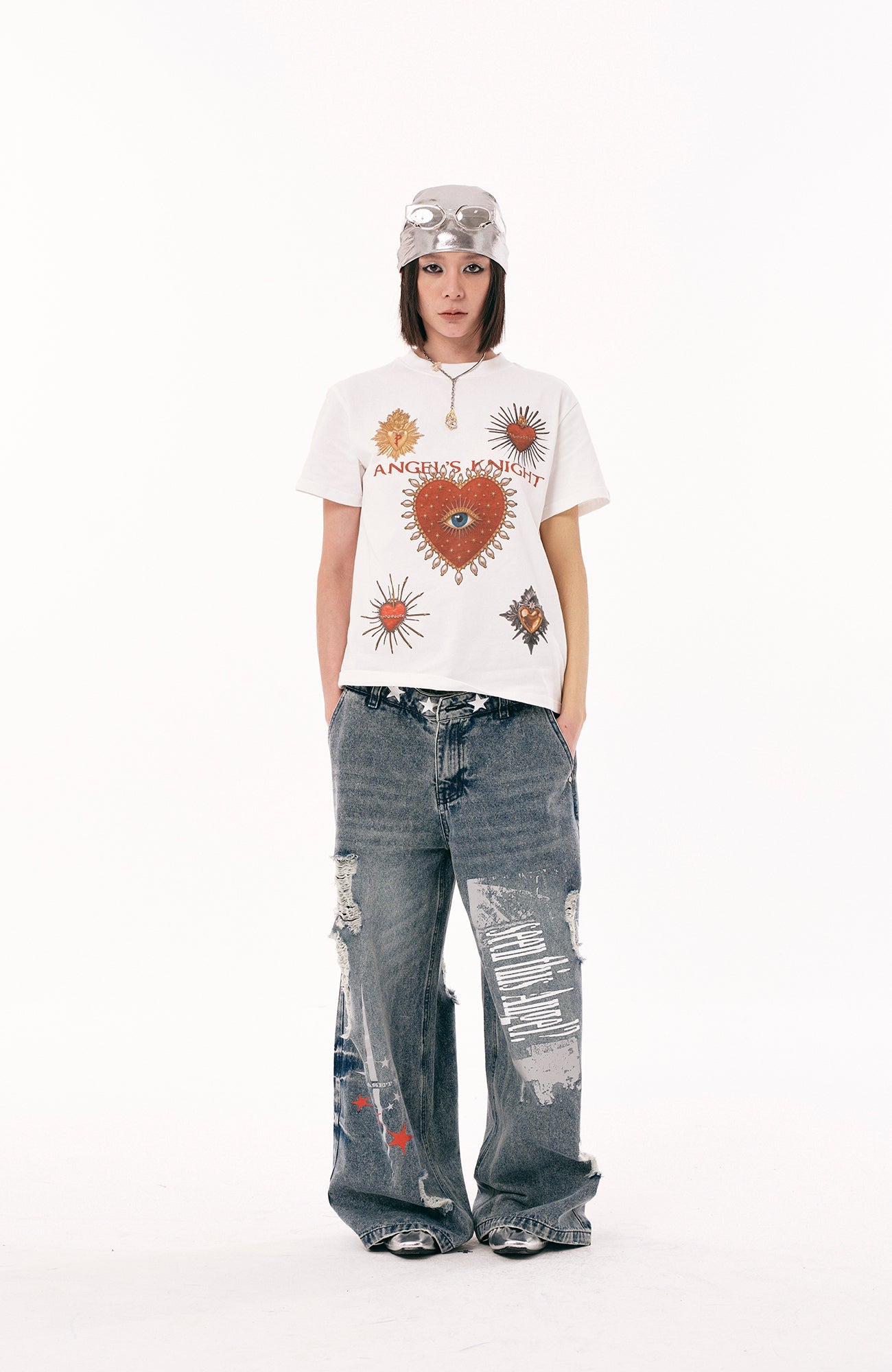 PASET Double Waist Camo Panel Distressed Jeans-Jeans-S / 28"-Free Shipping Leatheretro