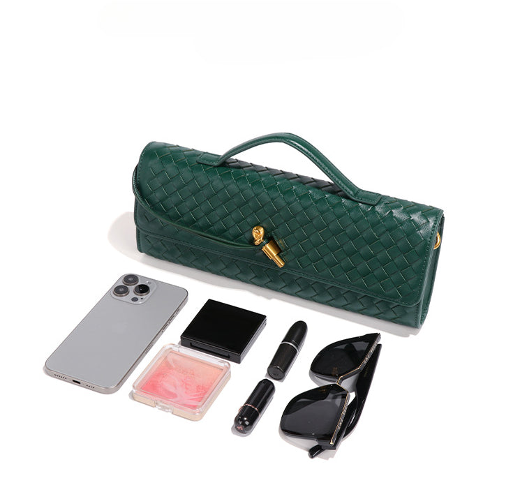 Woven Single-Shoulder Faux Leather Baguette Bag – Stylish & Versatile Crossbody Clutch for Women-Baguette Bag-B1893 #black-Free Shipping Leatheretro