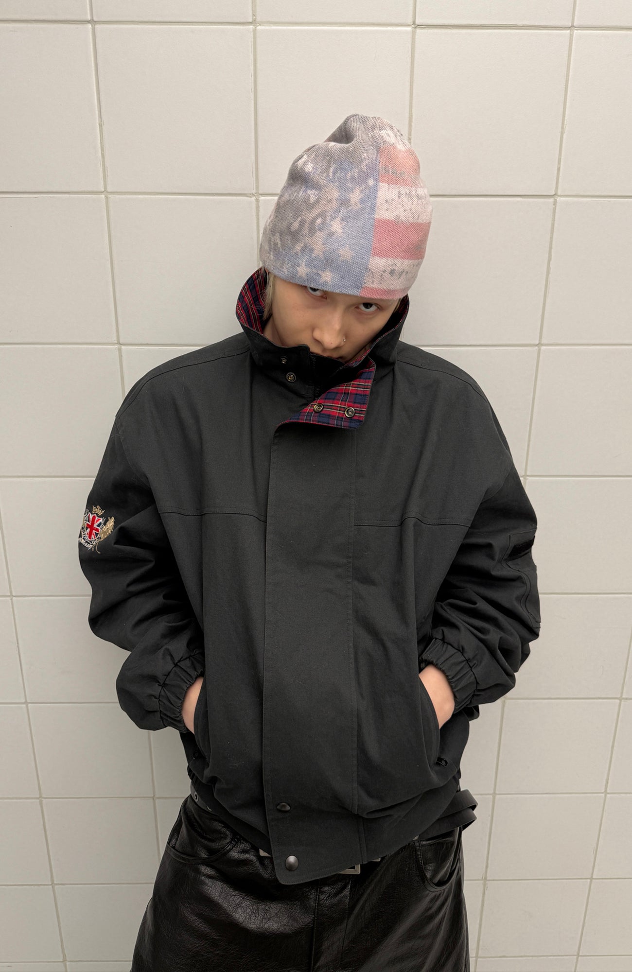 TRECLUB Retro Plaid-Lined Stand-Collar Jacket-Jacket-S (Preorder)-Free Shipping Leatheretro