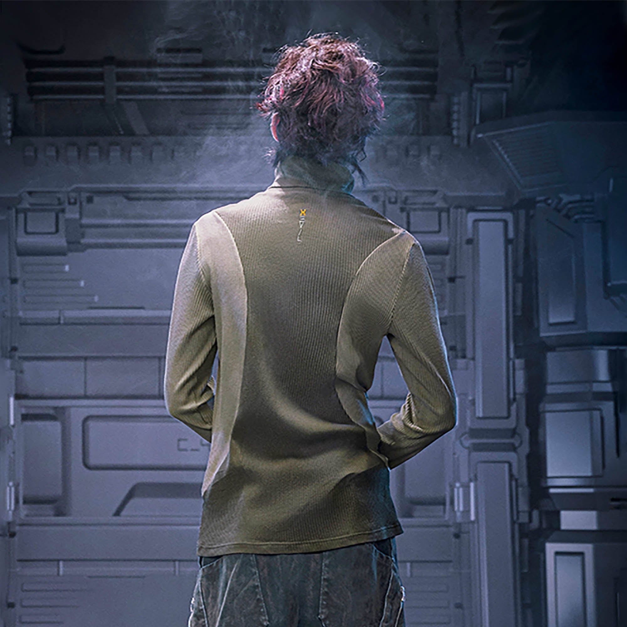 XIPHEVIL Ribbed Paneled Turtleneck Long-Sleeve Tee Green-L/S Tee-XS-Free Shipping Leatheretro