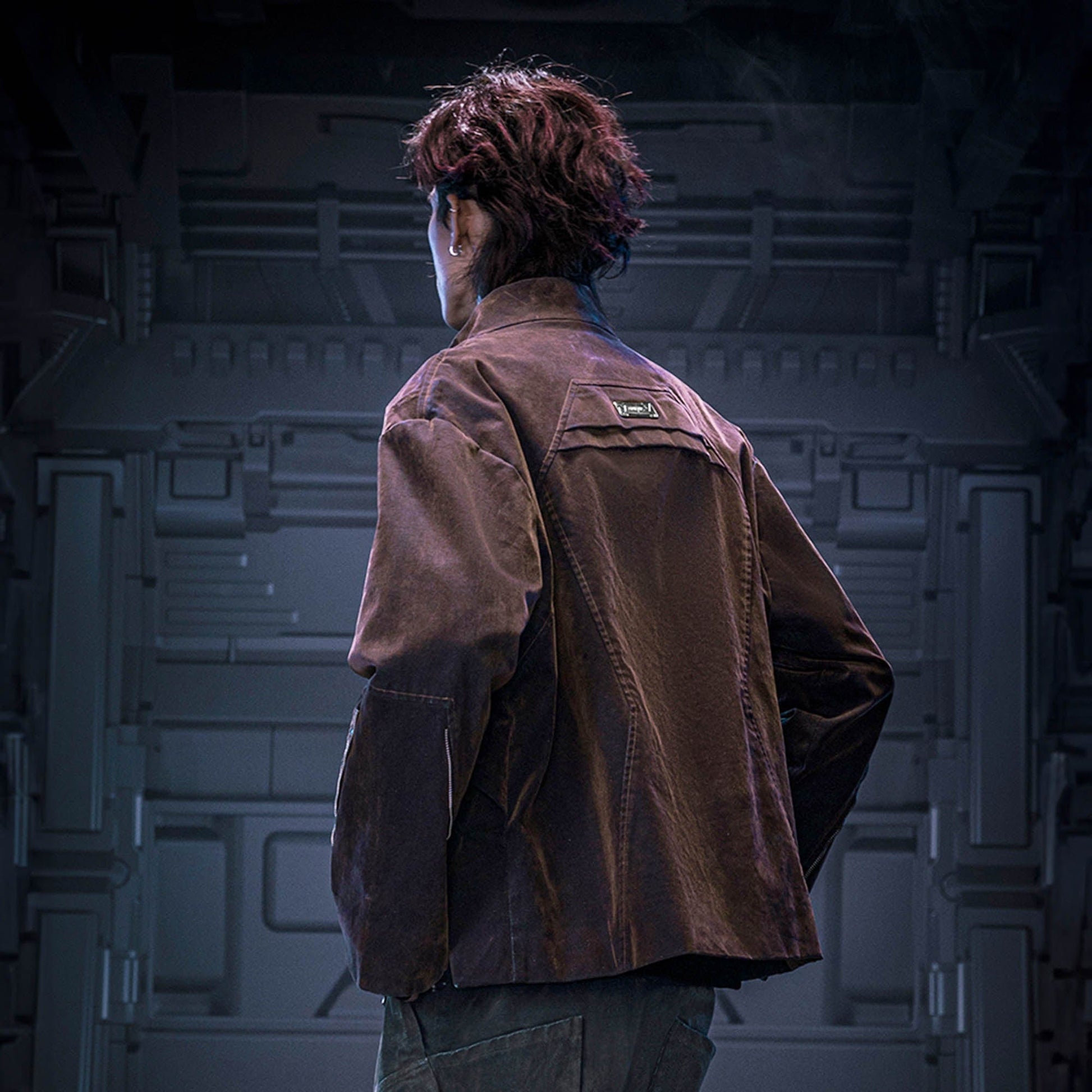 XIPHEVIL Mech Deconstructed Washed Denim Jacket Brown-Jacket-XS-Free Shipping Leatheretro