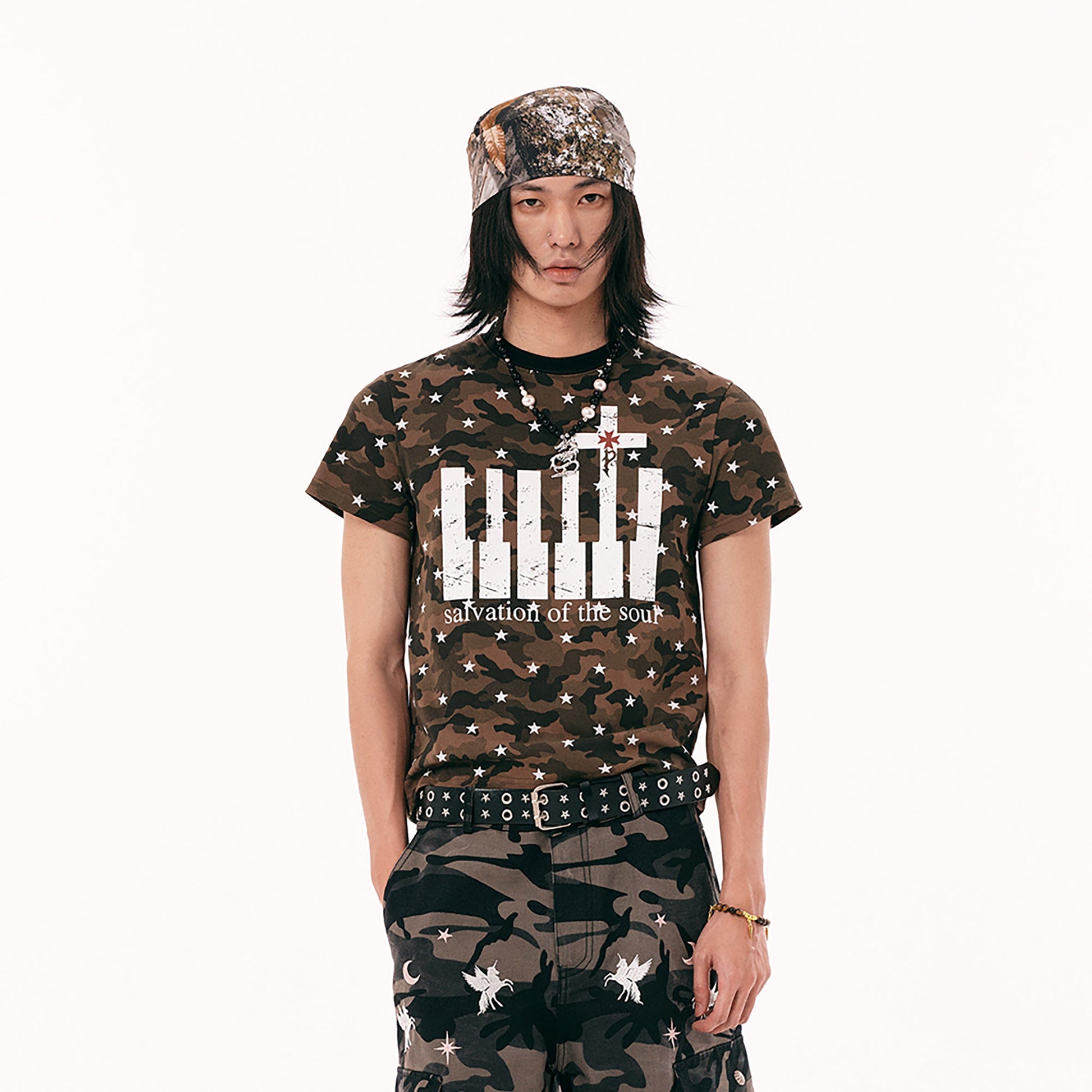 PASET Star Camo Cross Graphic Tee-T Shirt-S-Green-Free Shipping Leatheretro