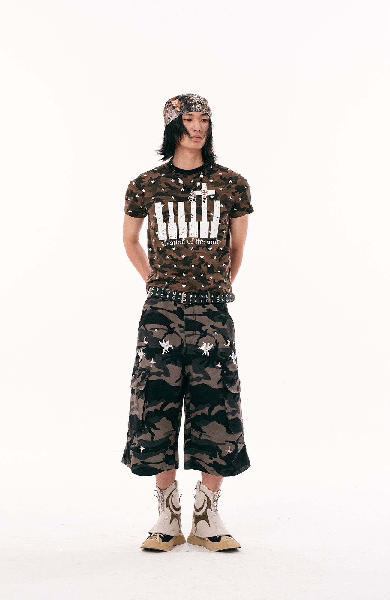 PASET Star Camo Cross Graphic Tee-T Shirt-S-Red-Free Shipping Leatheretro