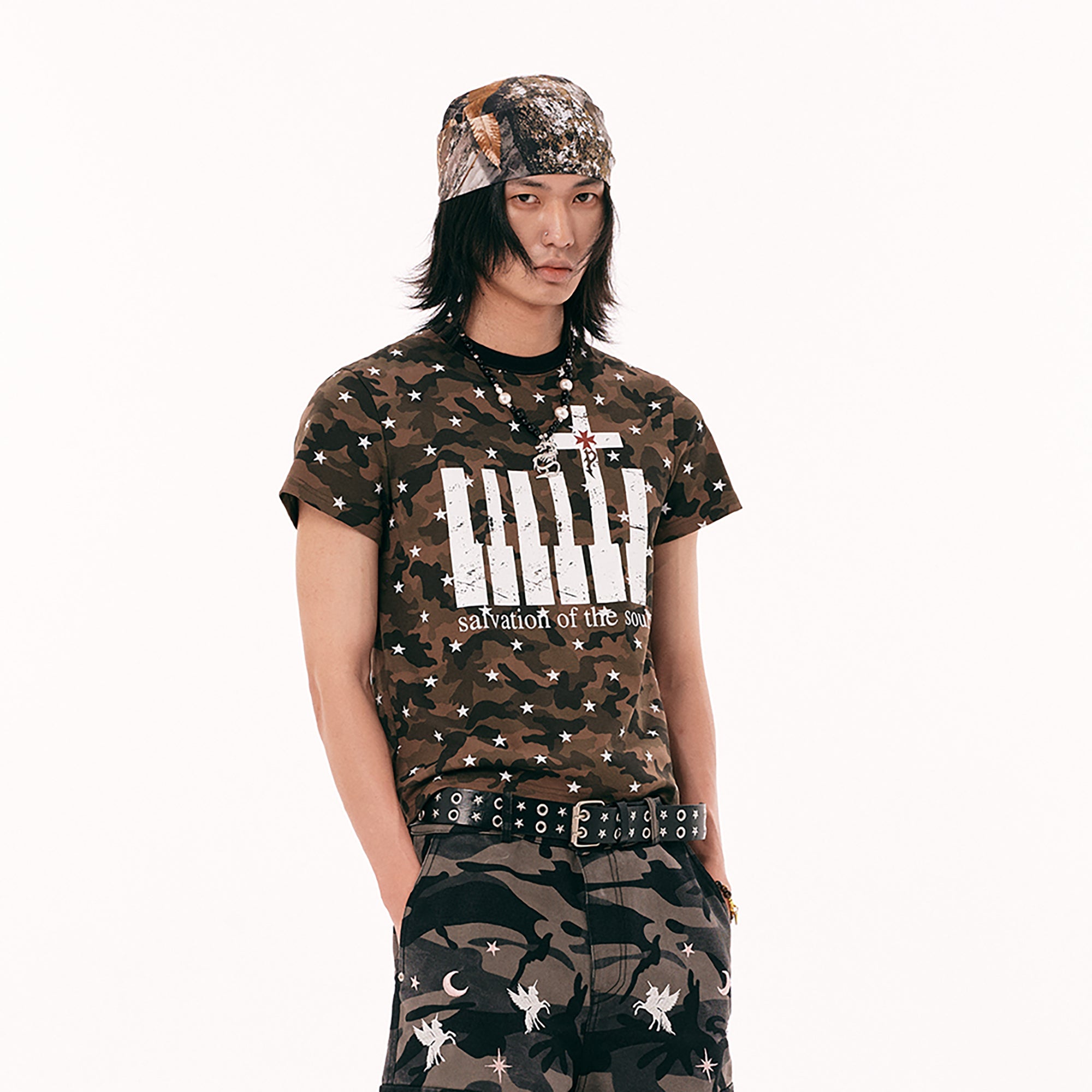 PASET Star Camo Cross Graphic Tee-T Shirt-S-Red-Free Shipping Leatheretro