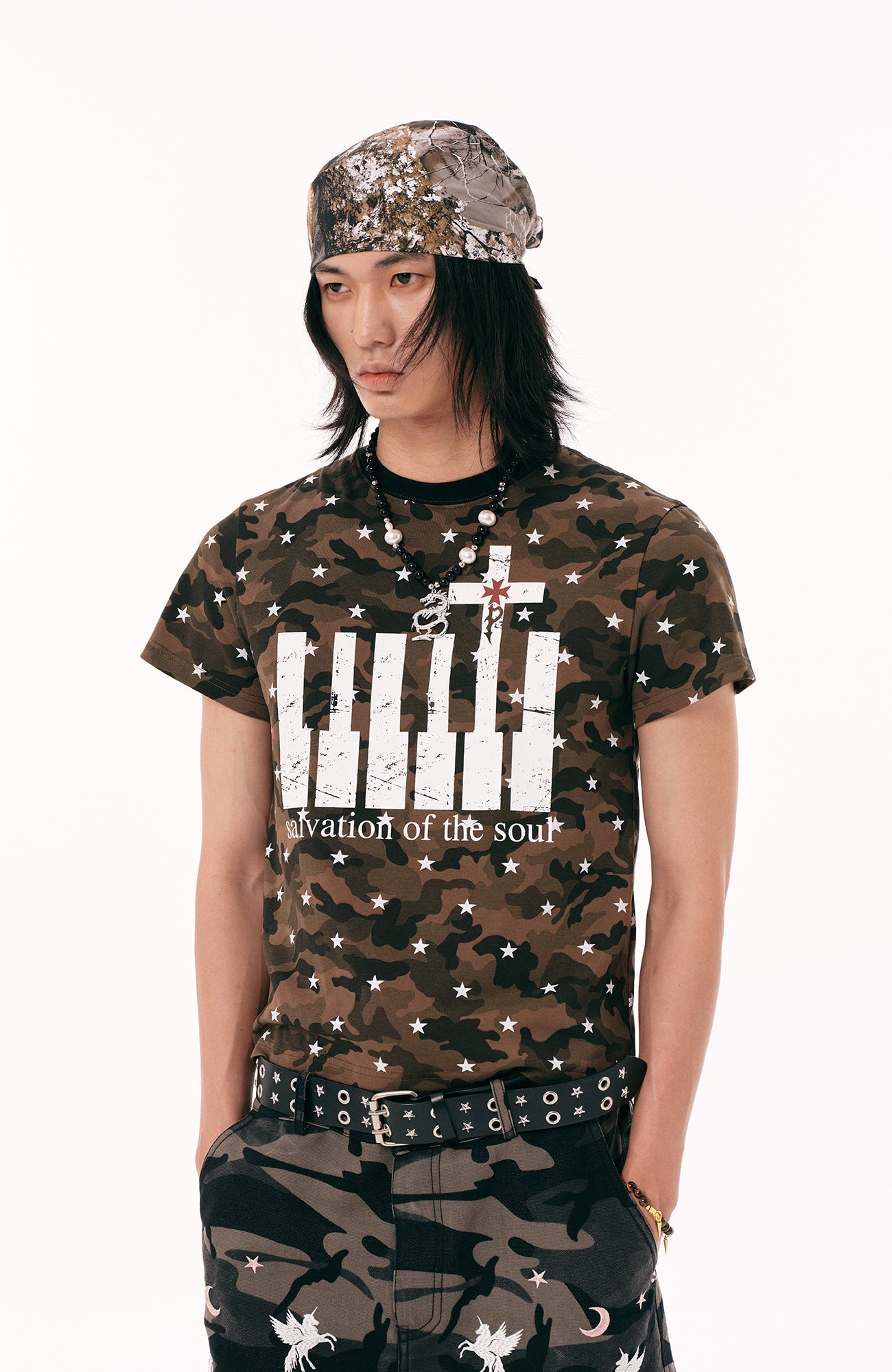PASET Star Camo Cross Graphic Tee-T Shirt-S-Red-Free Shipping Leatheretro
