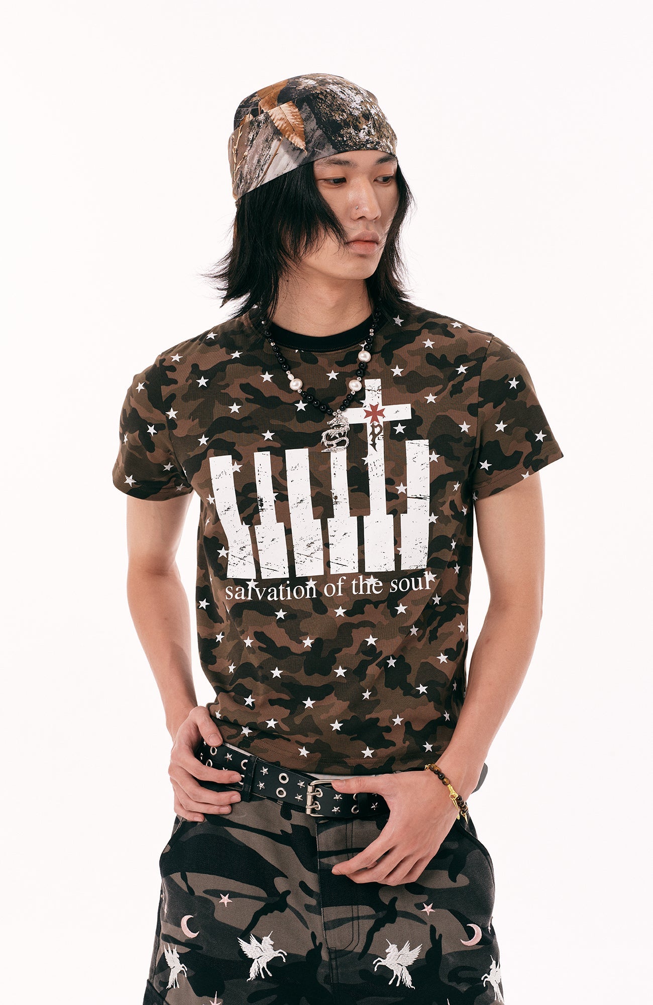 PASET Star Camo Cross Graphic Tee-T Shirt-S-Red-Free Shipping Leatheretro