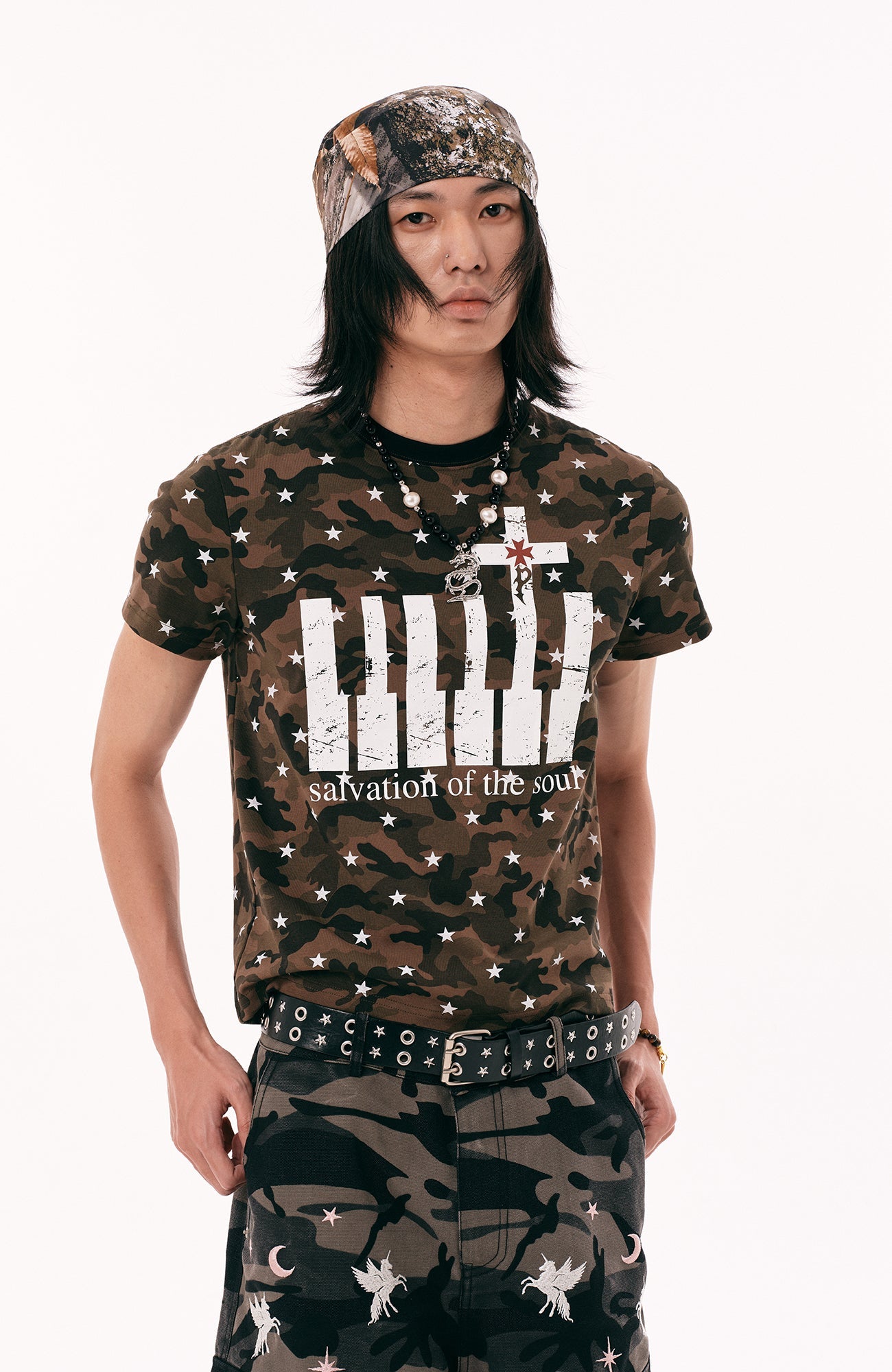 PASET Star Camo Cross Graphic Tee-T Shirt-S-Red-Free Shipping Leatheretro