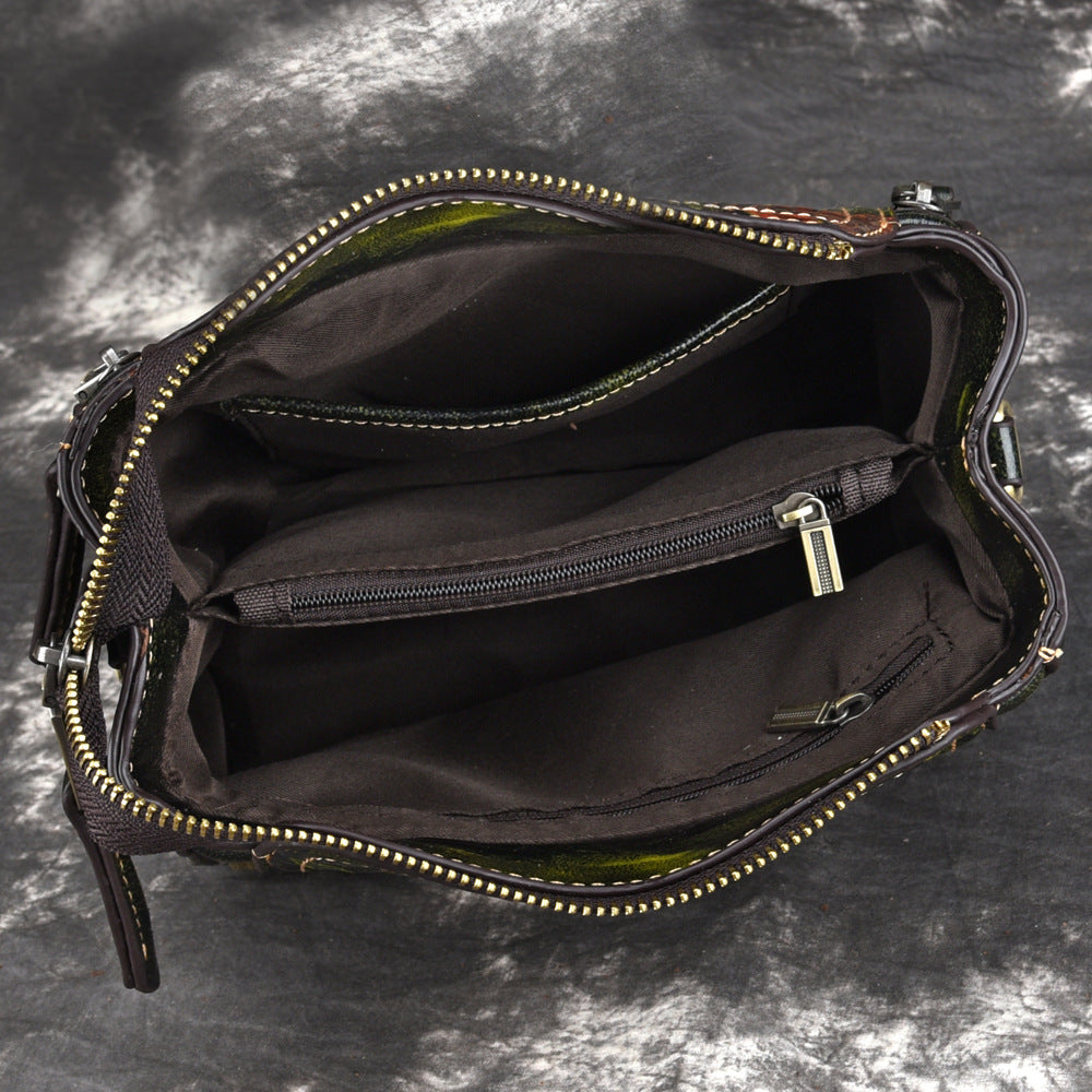 Vintage Genuine Leather Embossed Flower Crossbody Bag for Women-Tote Bags-Coffee-Free Shipping Leatheretro