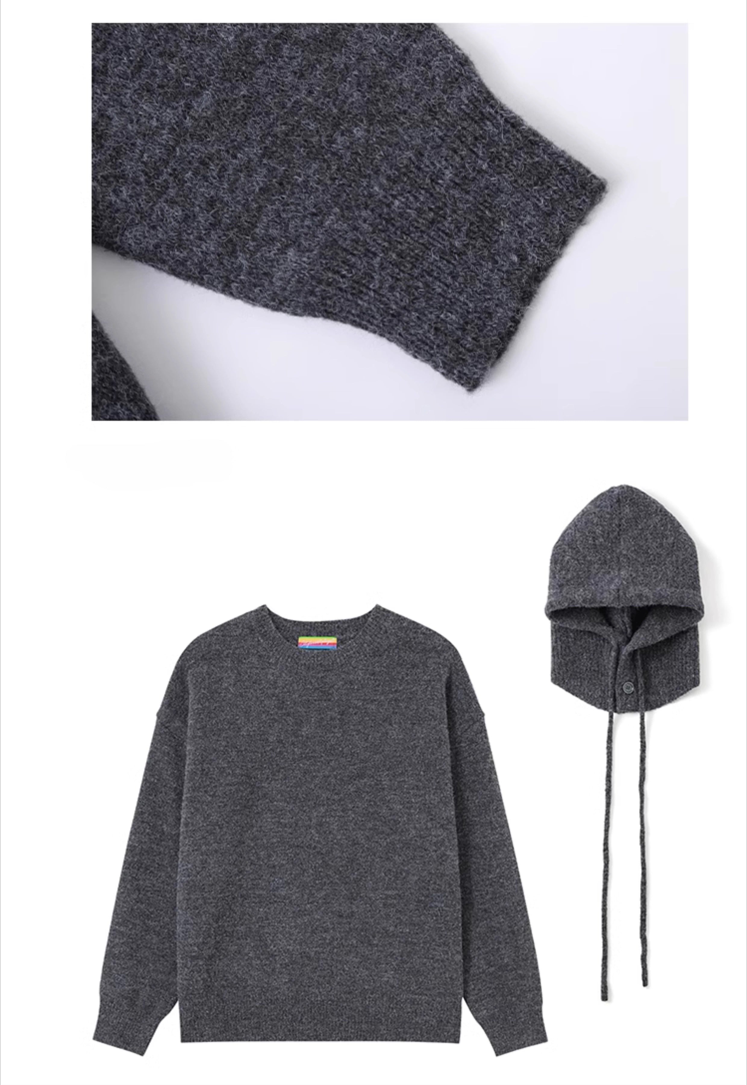 CLP Unisex Split Hoodie Snood Knit Sweater-Gray-S-Free Shipping Leatheretro